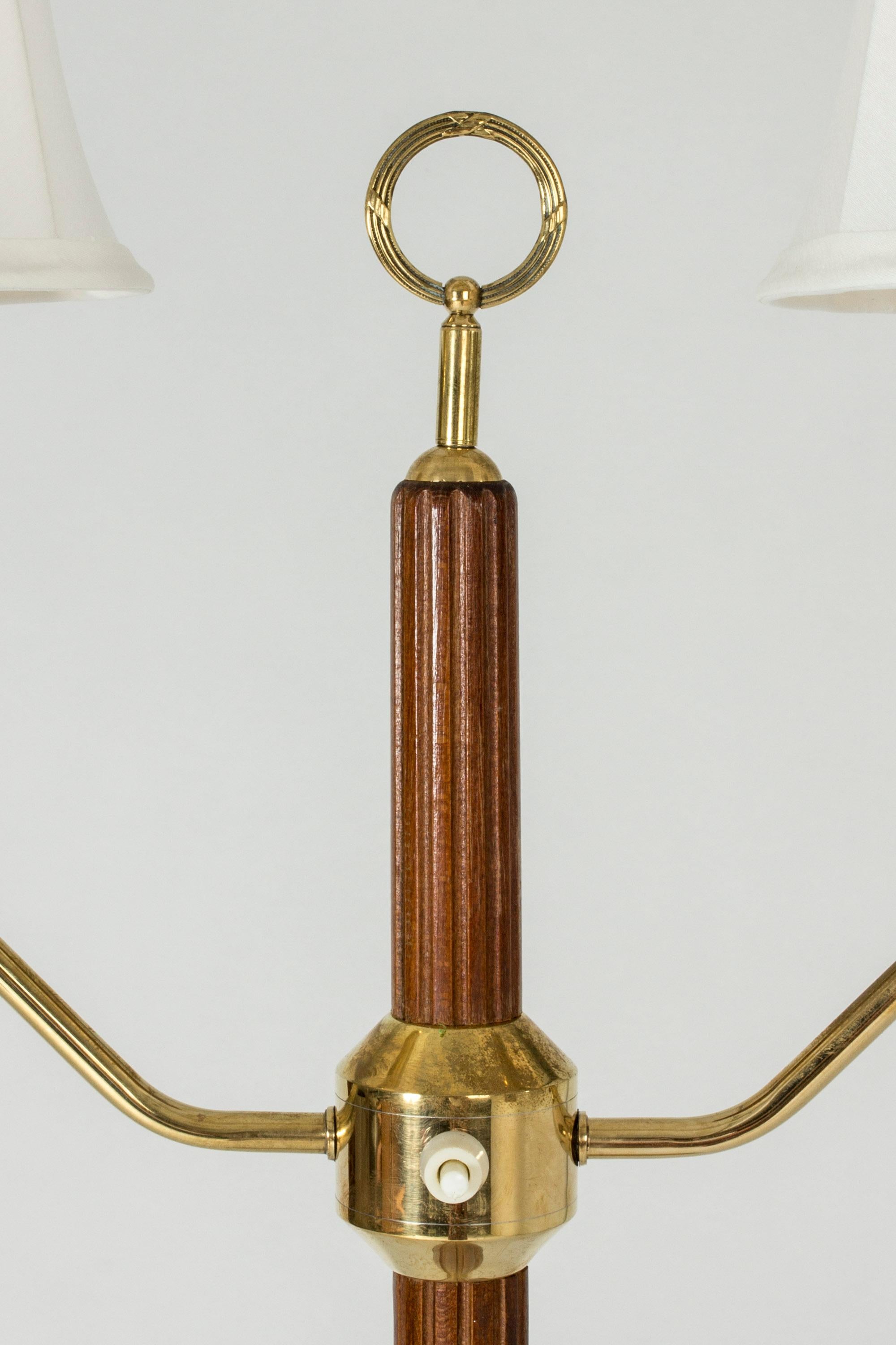 Swedish Mahogany Floor Lamp with Two Shades by Hans Bergström