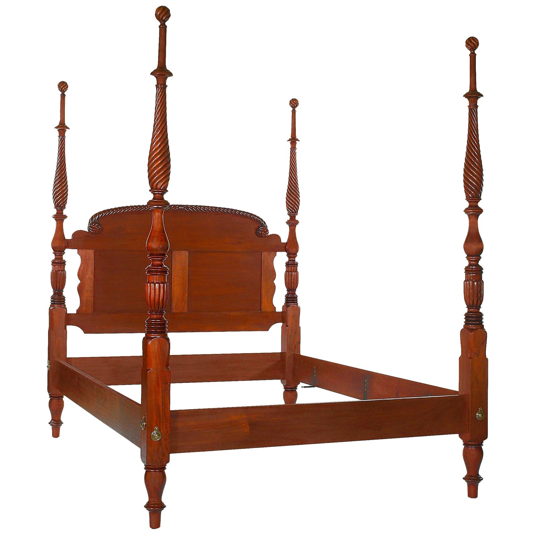 Mahogany Four Poster Bed with Rope Twist Carving by Scott James Furniture For Sale