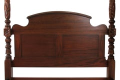 Queen Mahogany Four Poster Turned and Carved bed with Paneled Crown Headboard