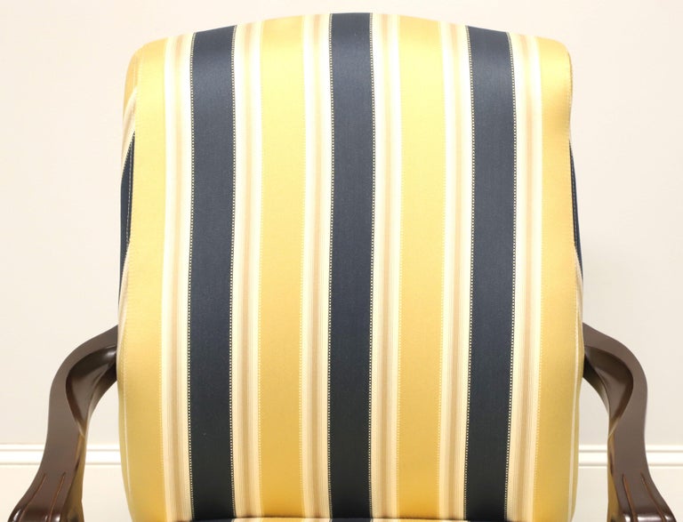 Mahogany Frame Chippendale Blue and Yellow Stripe Upholstered Armchairs