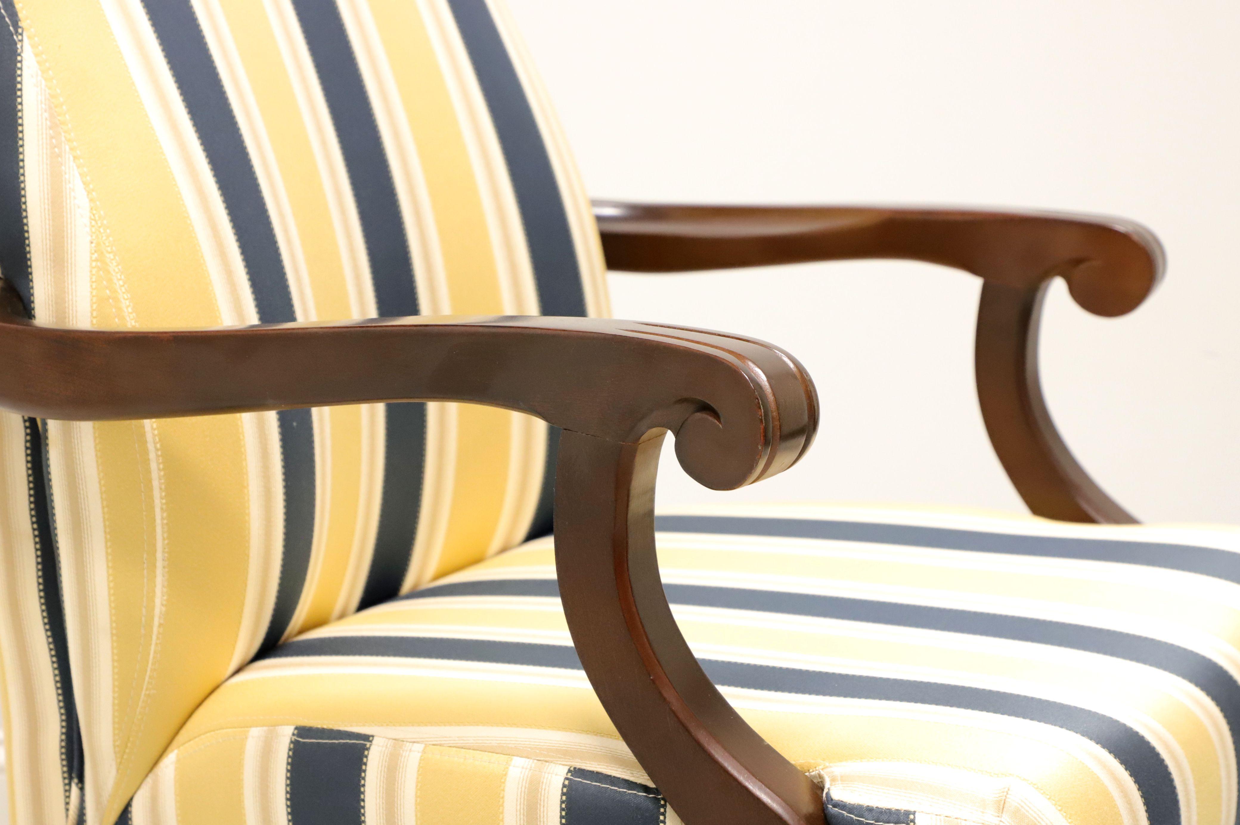 PATRICIAN Mahogany Frame Chippendale Blue & Yellow Stripe Armchairs - Pair A For Sale 2