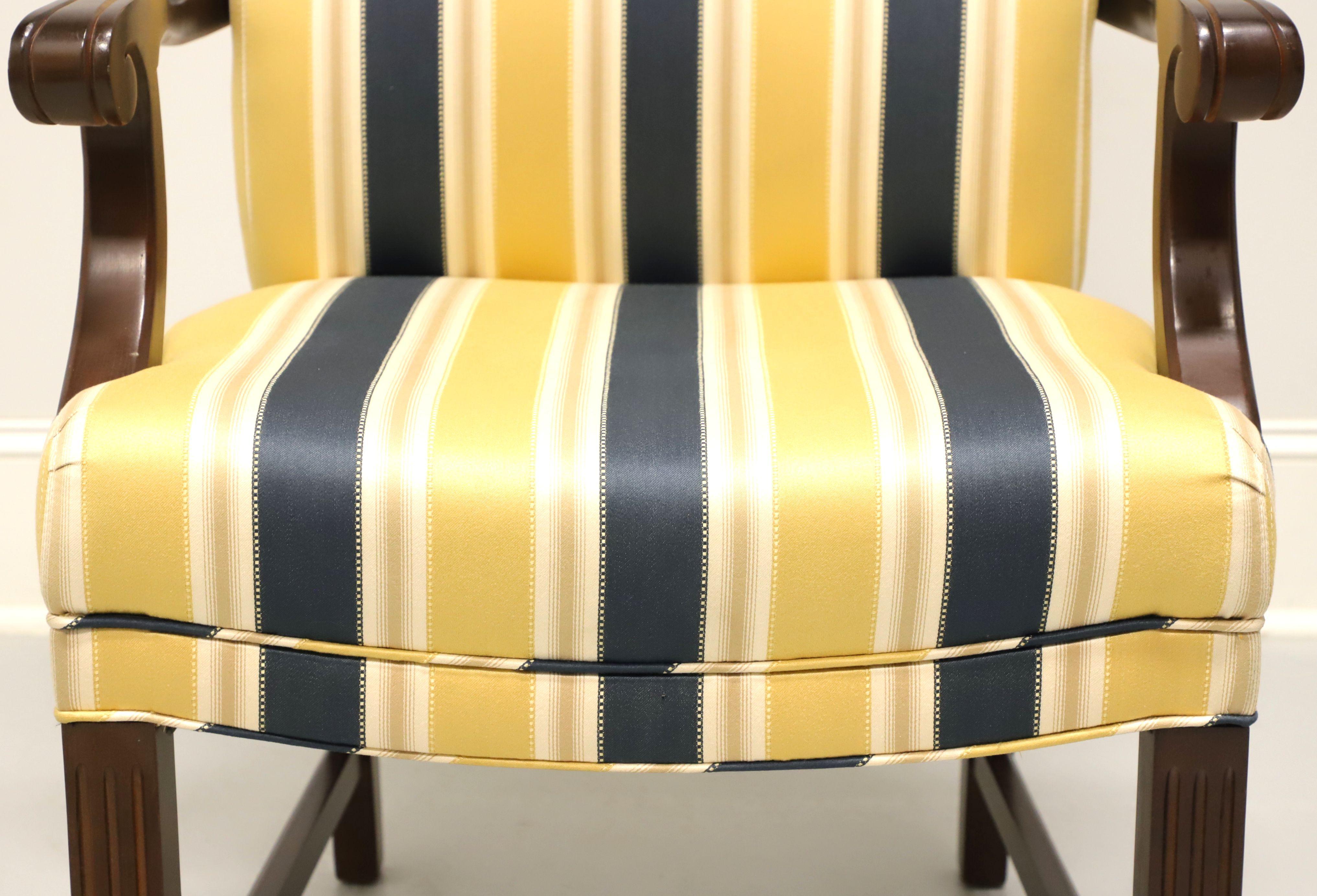 PATRICIAN Mahogany Frame Chippendale Blue & Yellow Stripe Armchairs - Pair A For Sale 3