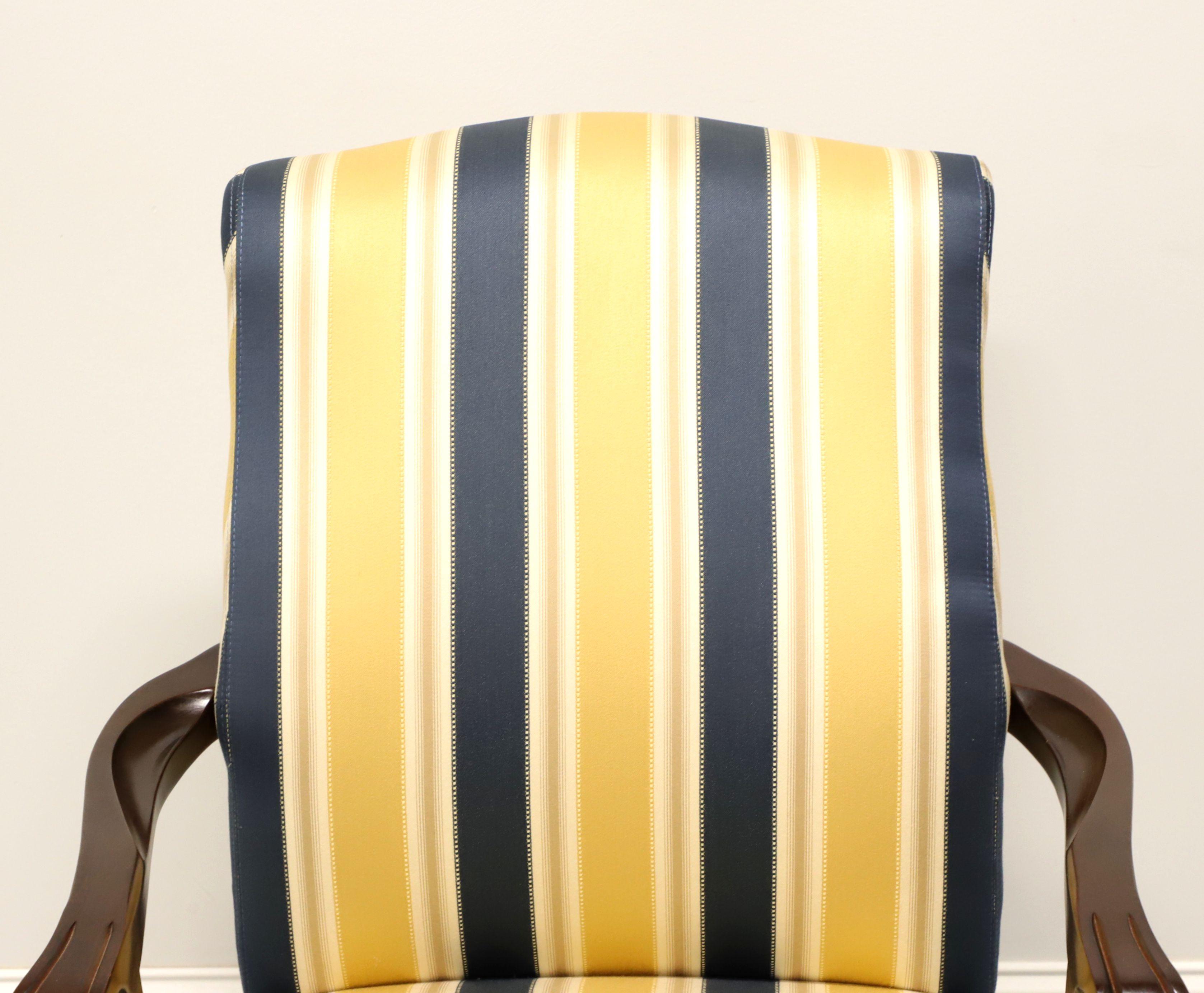 20th Century PATRICIAN Mahogany Frame Chippendale Blue & Yellow Stripe Armchairs - Pair B For Sale
