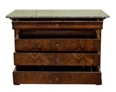 Burr walnut Louis Phillipe Commode with Dark Grey Marble Top, circa 1860
