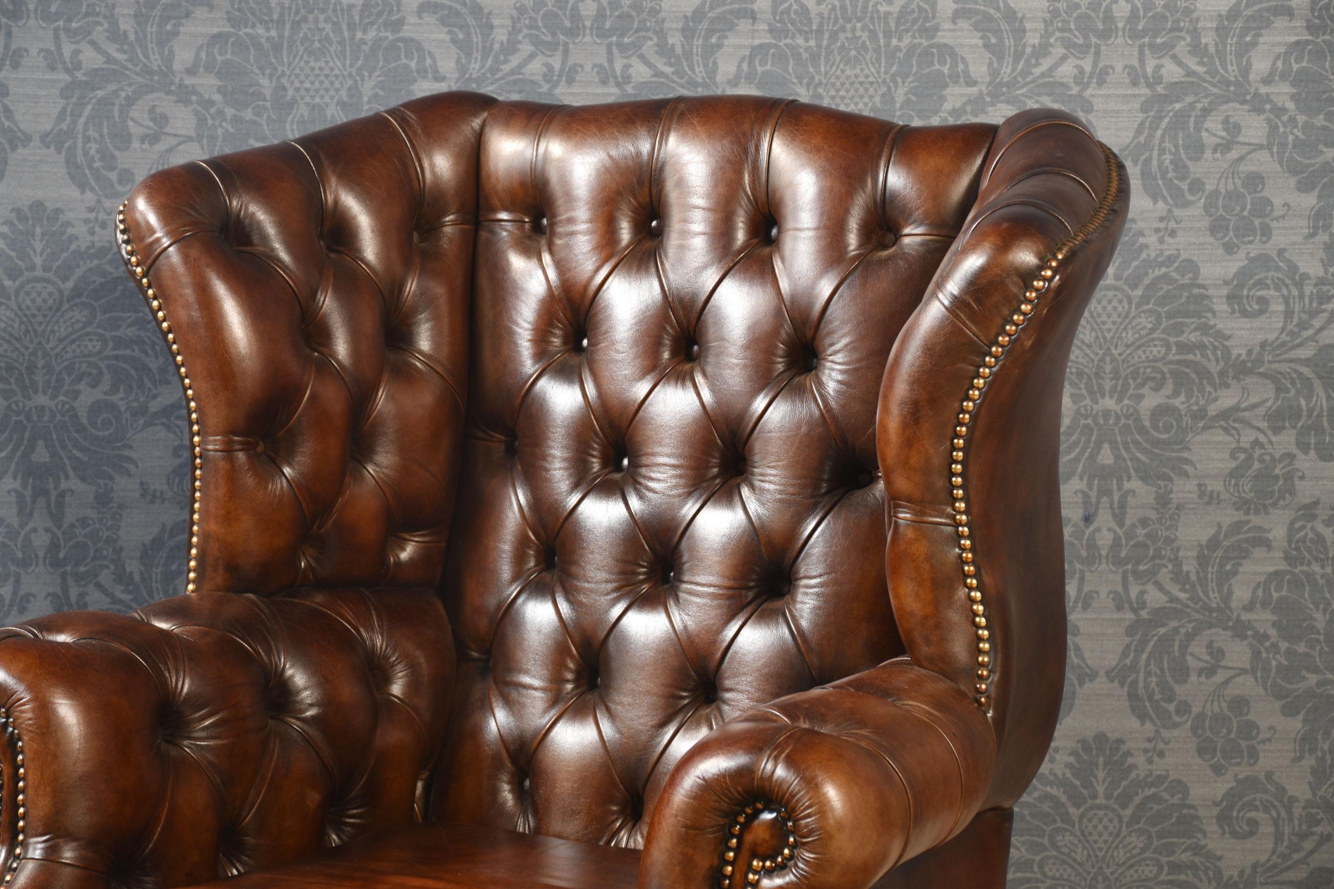 Mahogany framed wing armchair 5