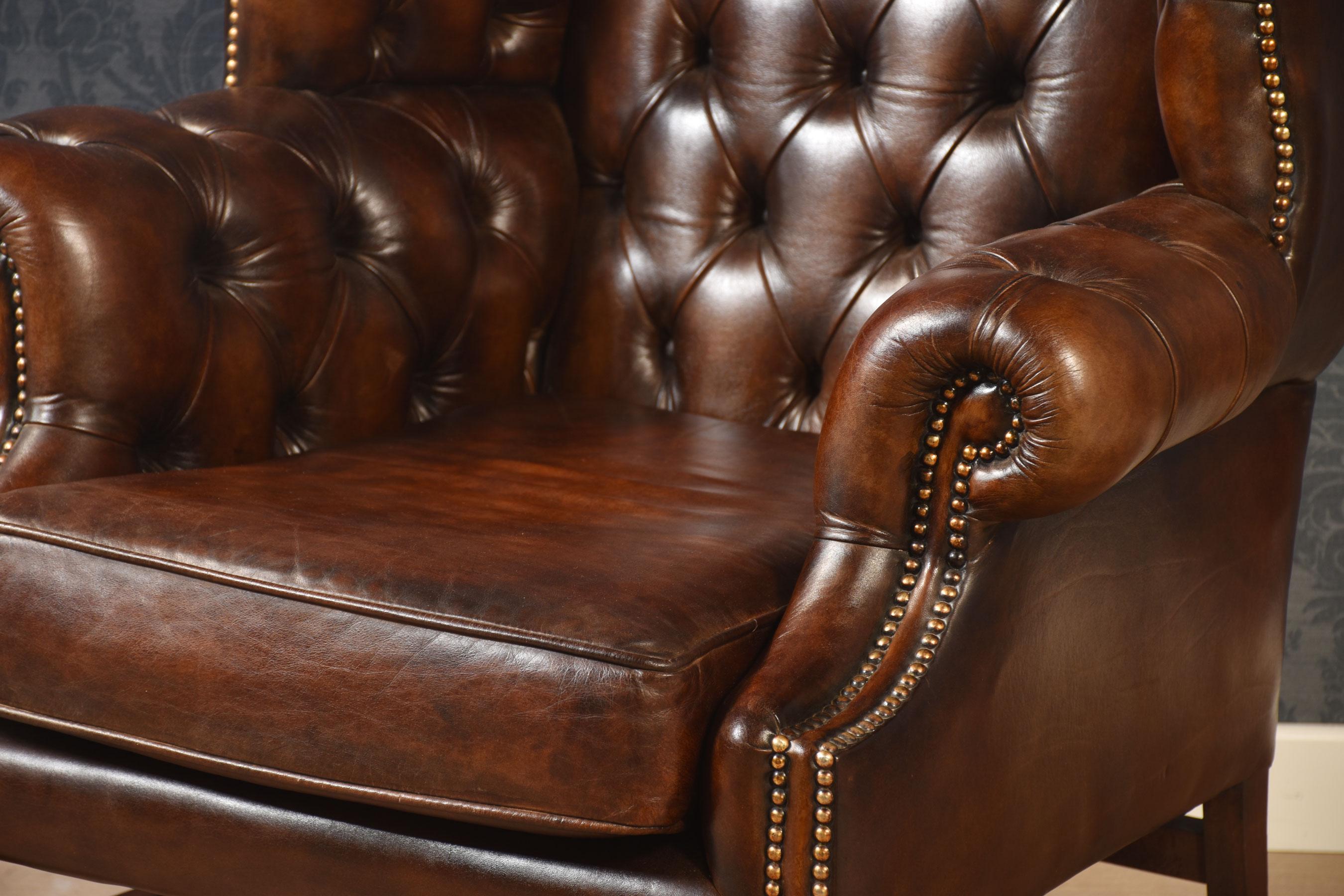 Mahogany framed wing armchair 6