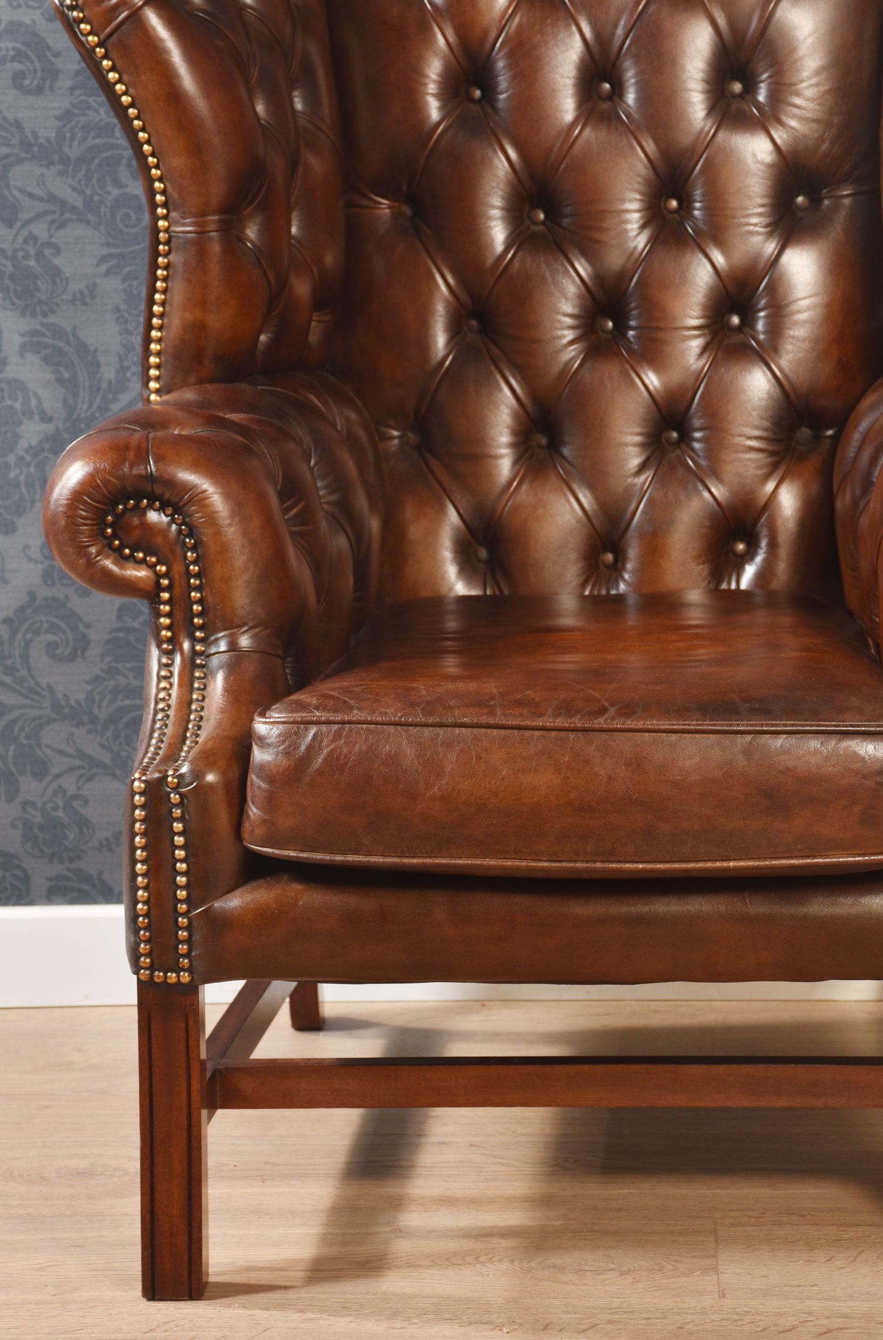British Mahogany framed wing armchair