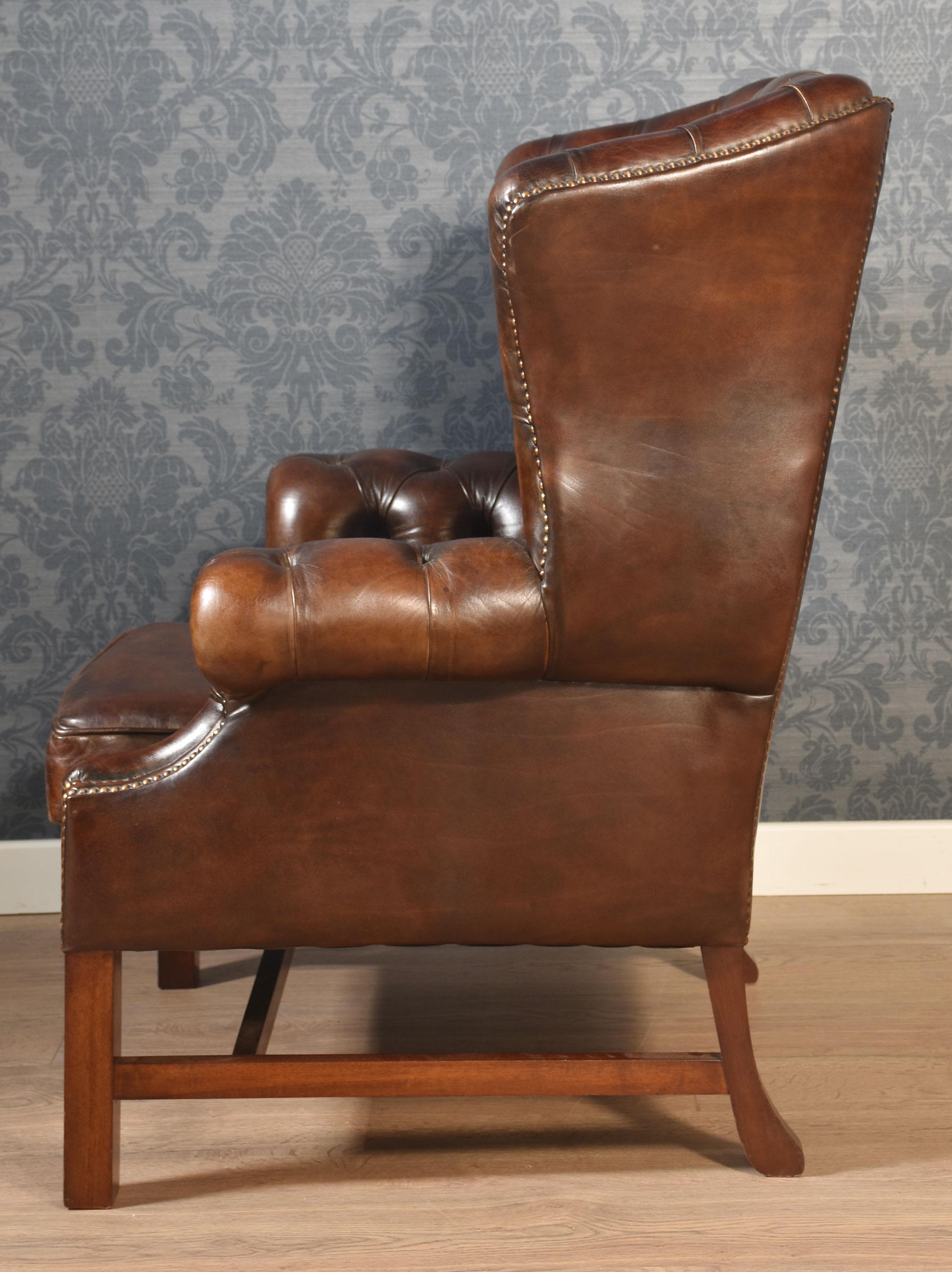 Mahogany framed wing armchair 1