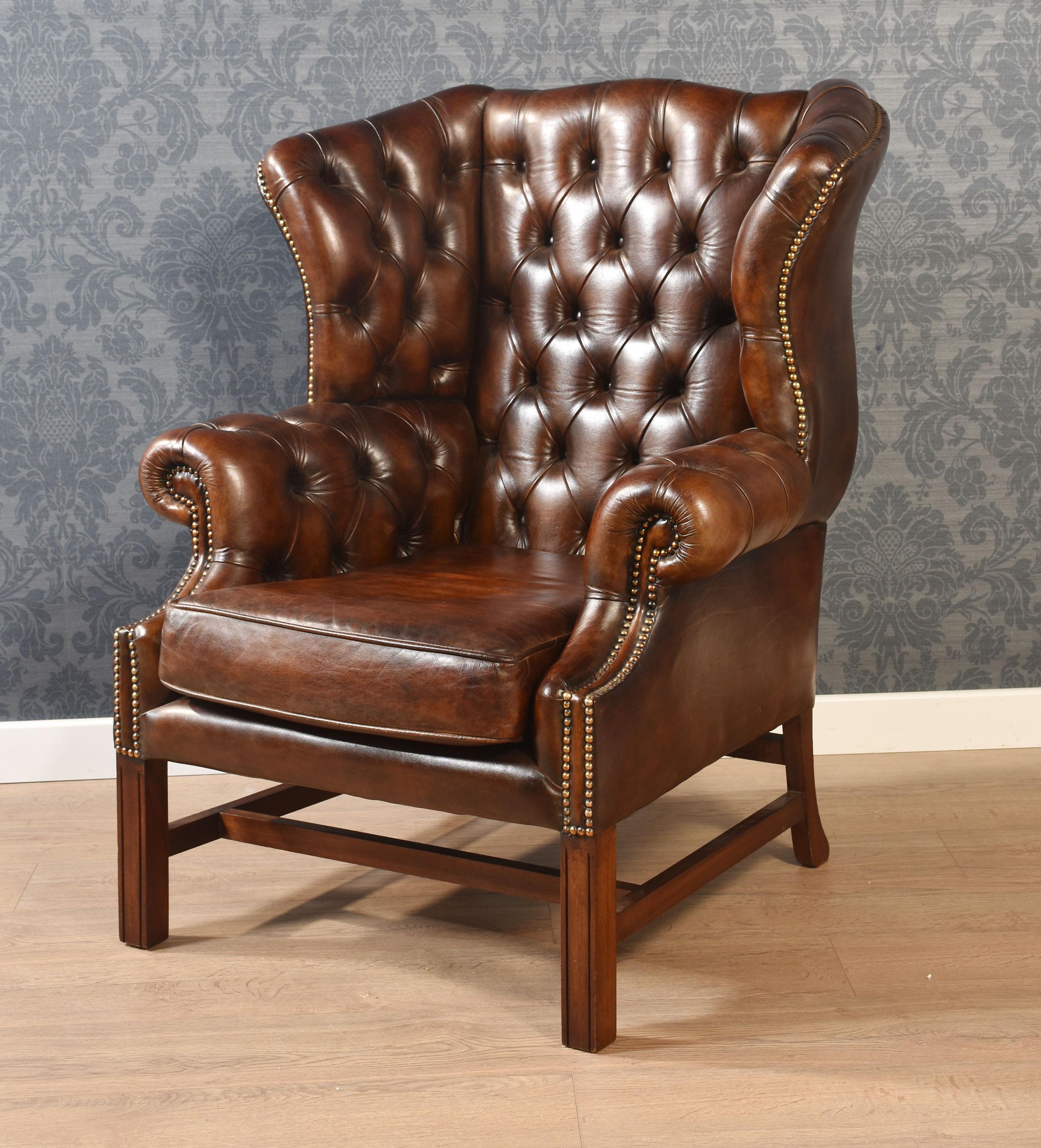 Mahogany framed wing armchair 3