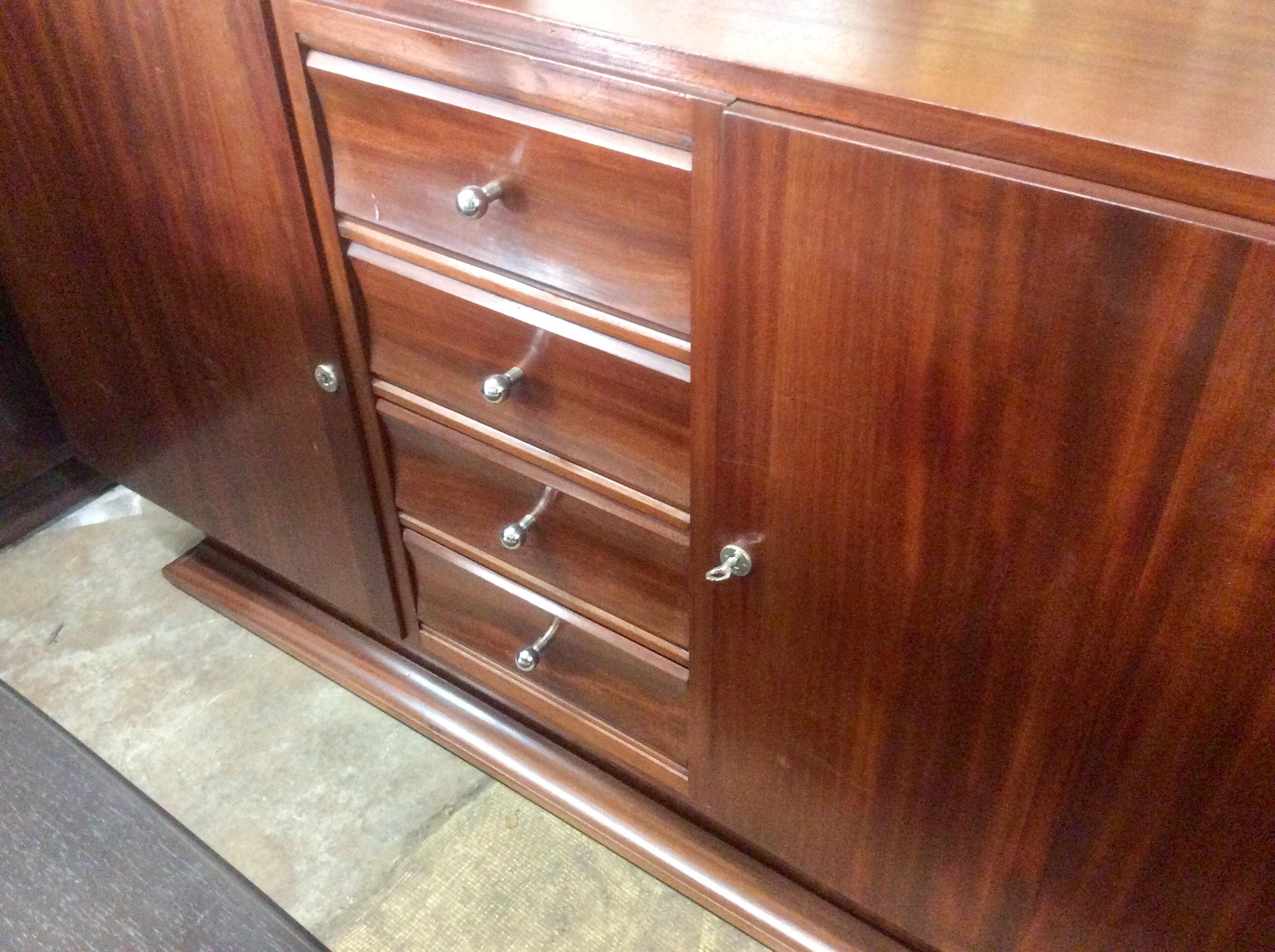 Nickel Mahogany French Art Deco Buffet