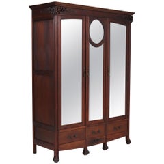 Antique Mahogany French Art Nouveau Armoire or Wardrobe, 1900s