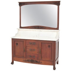 Mahogany French Art Nouveau Vanity Cabinet with Beveled Mirror, 1900s