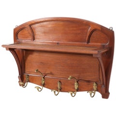 Mahogany French Art Nouveau Wall Coat Rack Attributed to Jacques Gruber, 1900s