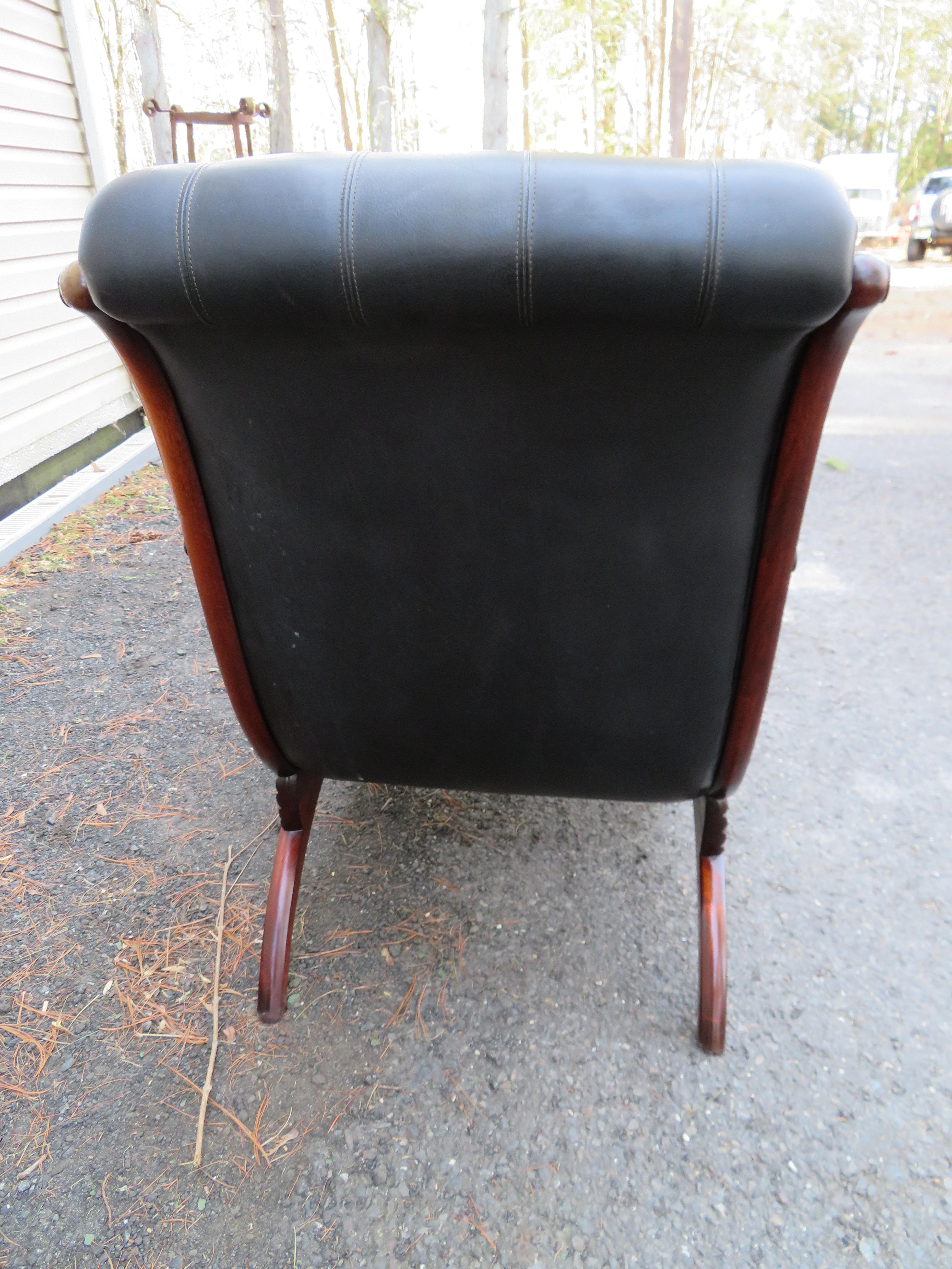 Mahogany French Campaign Style Lounge Chair & Ottoman Set Mid-Century Modern In Good Condition For Sale In Pemberton, NJ