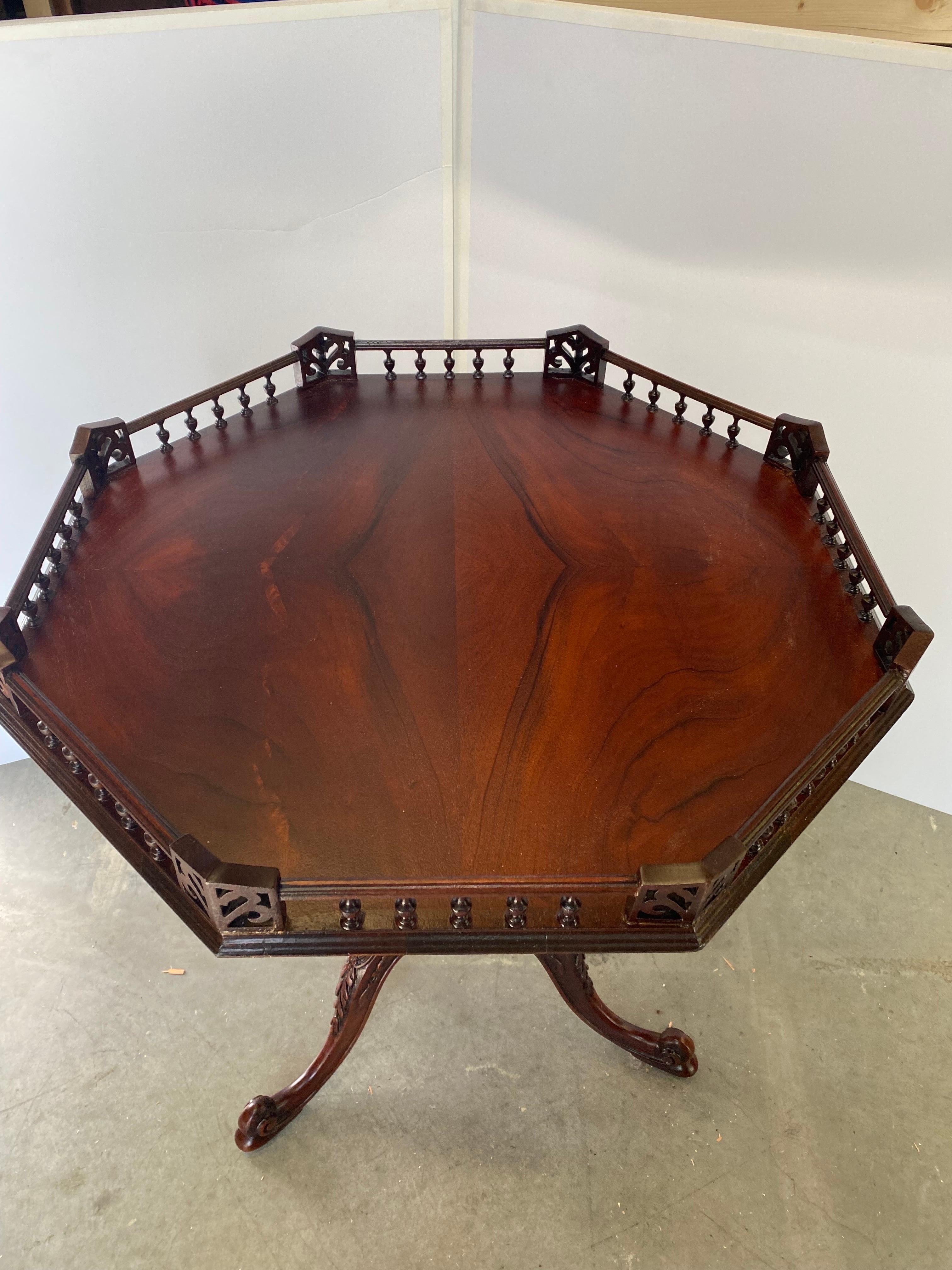 Mahogany Gallery Edge Chippendale Style Tea Side Table  For Sale 3