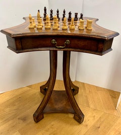 Mahogany Game Table with Full Chess Set Queen's Gambit
