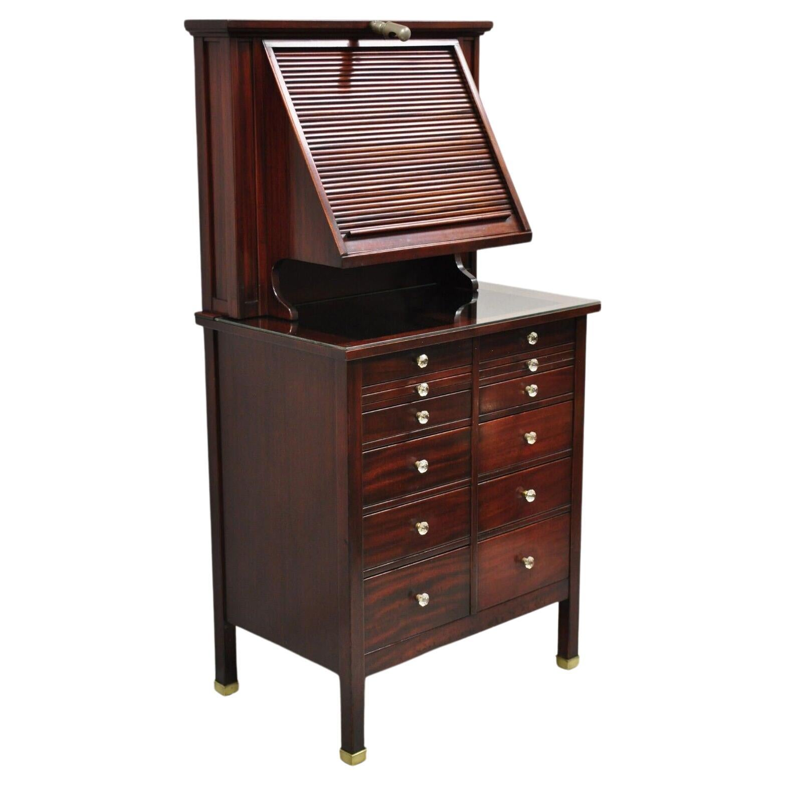 Mahogany Genothalmic Cabinet by General Optical Co Roll Top Medical Work Desk For Sale