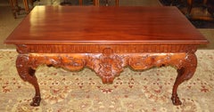 Mahogany George II Irish Chippendale Style Carved Library Table Center Table