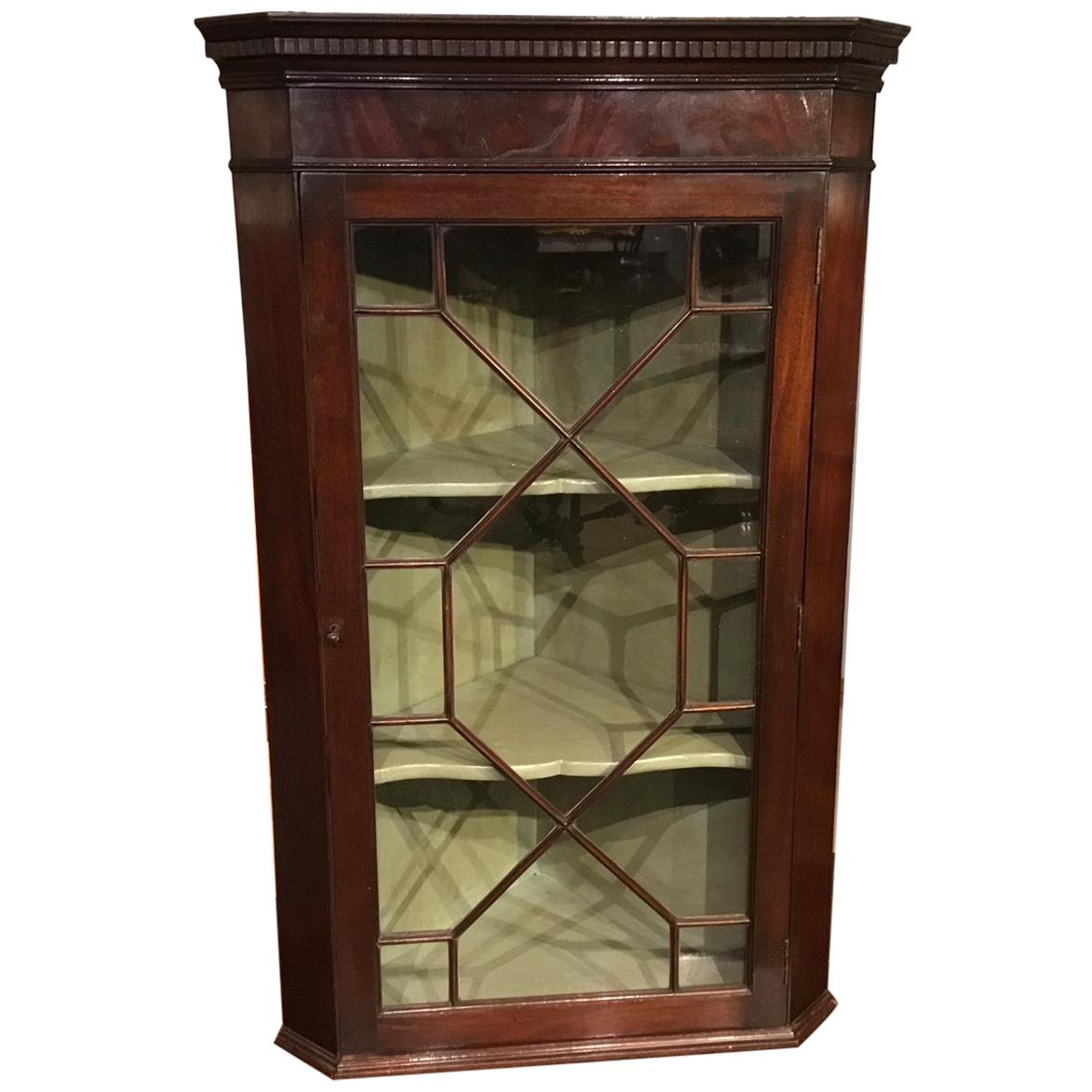 Mahogany George III Period Astragal Glazed Hanging Corner Cabinet For Sale