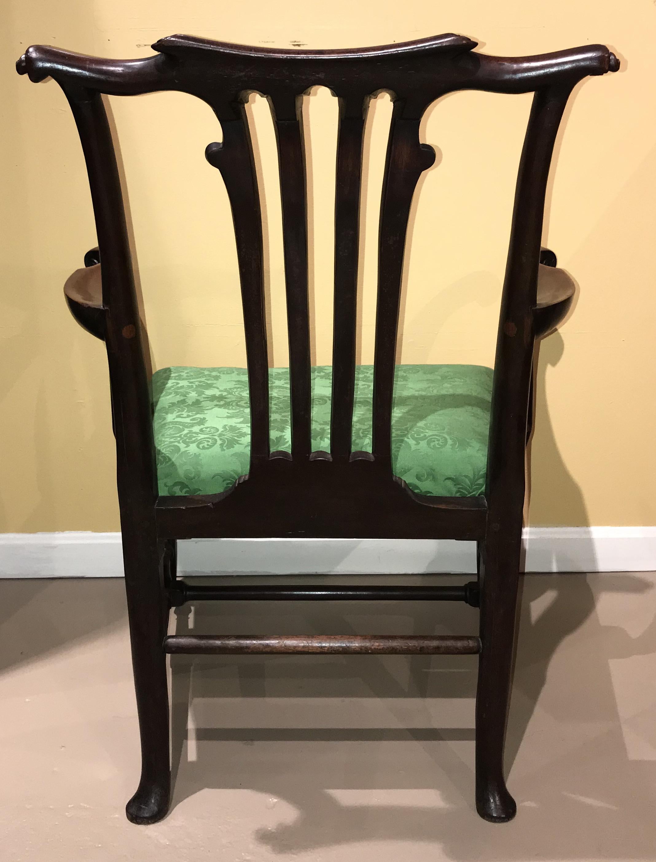 Mahogany Georgian Armchair with Scrolled Crest and Arms, circa 1750 2