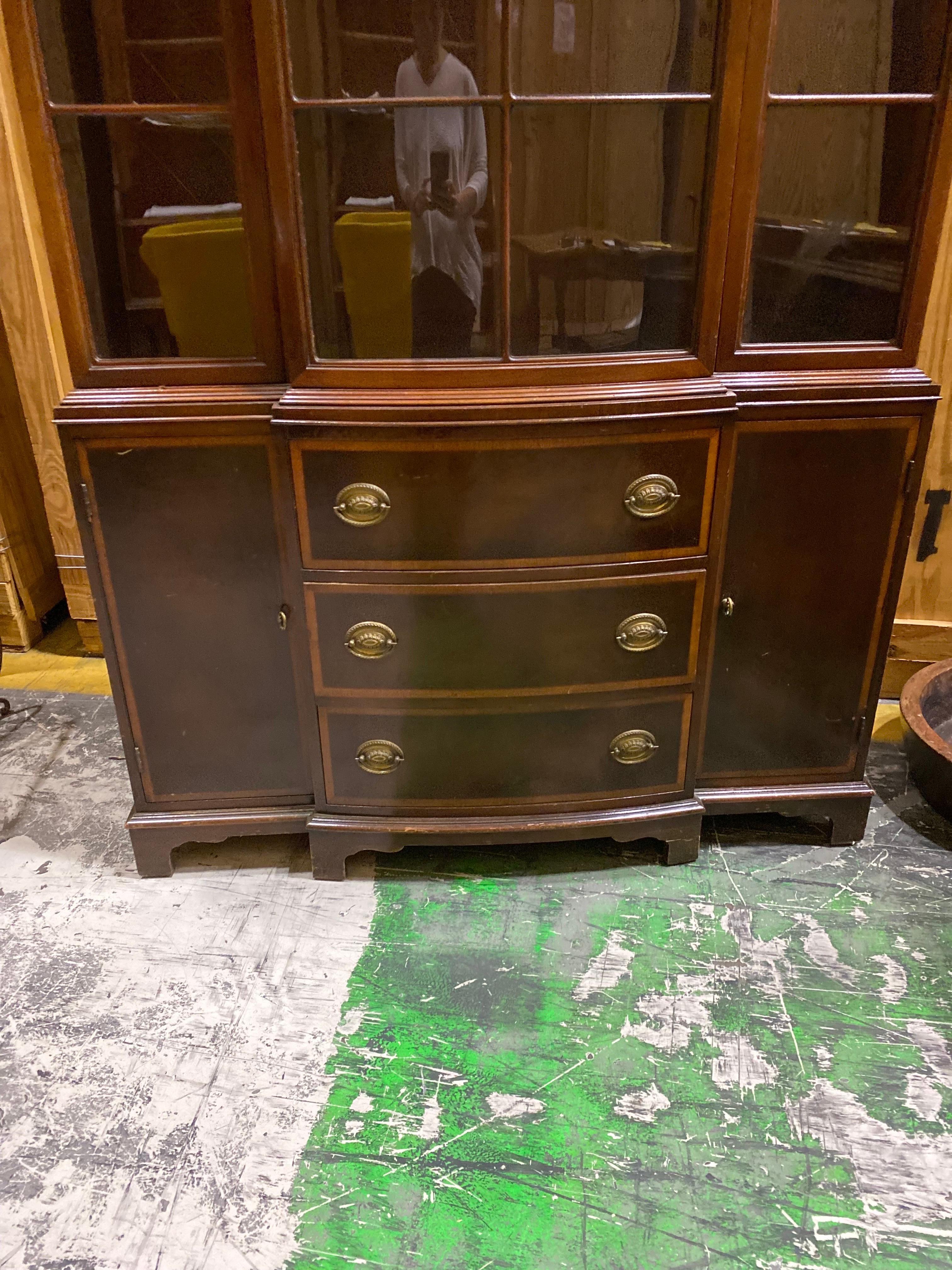 Mahogany Georgian Style Bowfront Bookcase by Fancher Furniture Co 5