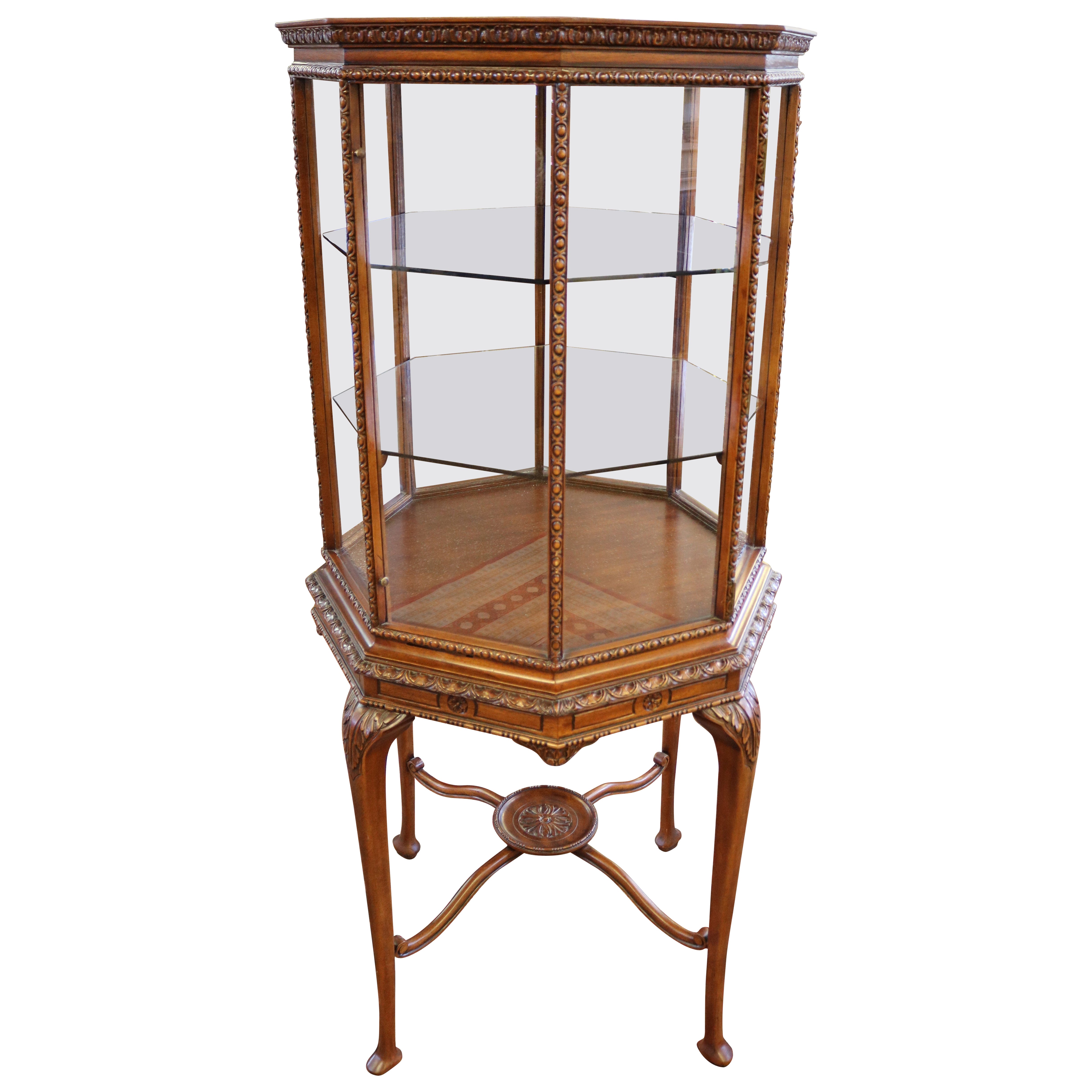 Mahogany Georgian Style Hexagon Shaped China Curio Display Cabinet