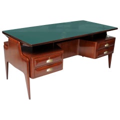 Mahogany Glass and Brass Executive Desk, Paolo Buffa