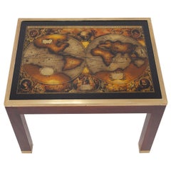 Mahogany Glass Map Side Table