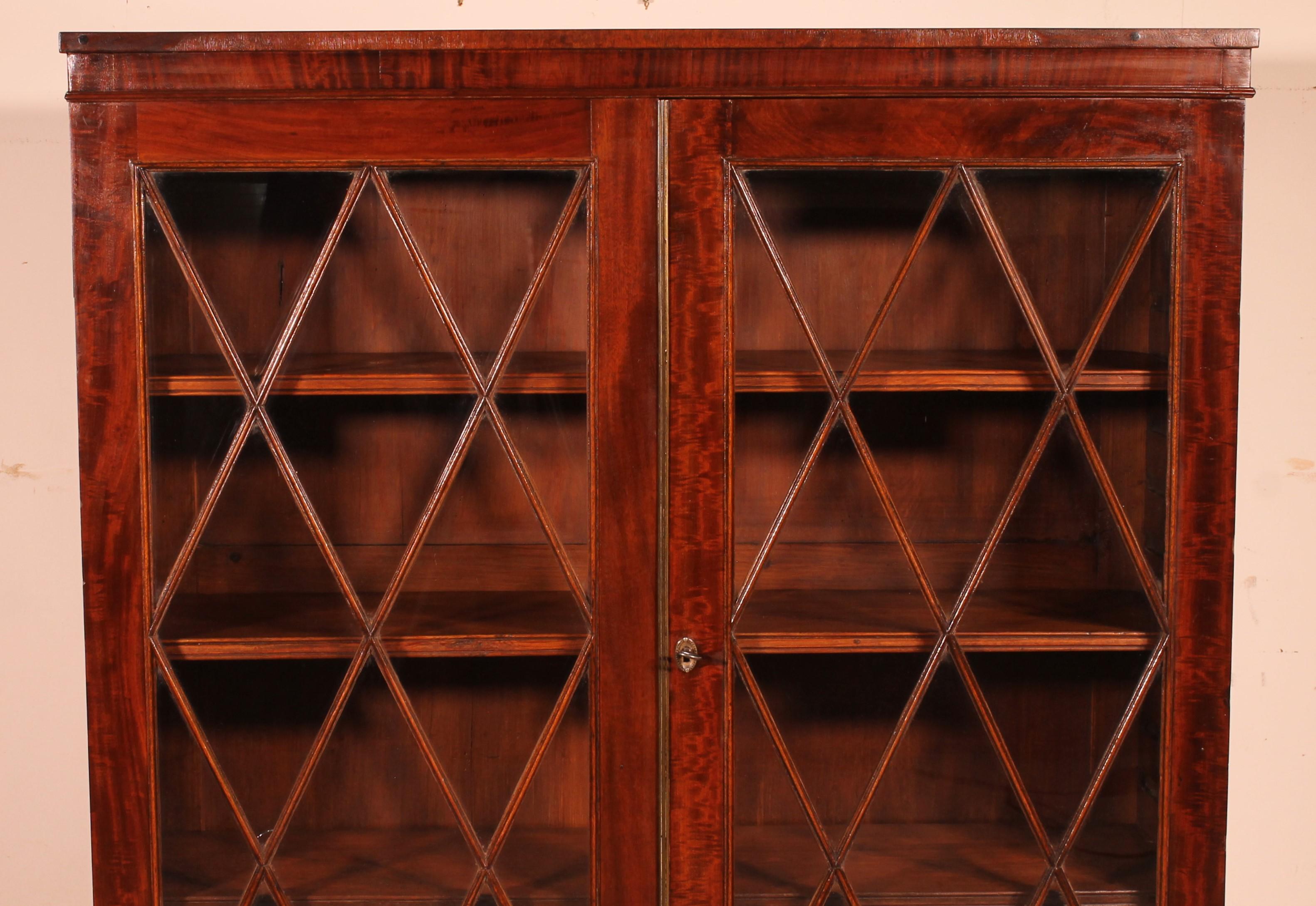 British Mahogany Glazed Bookcase From The 19th Century - England For Sale