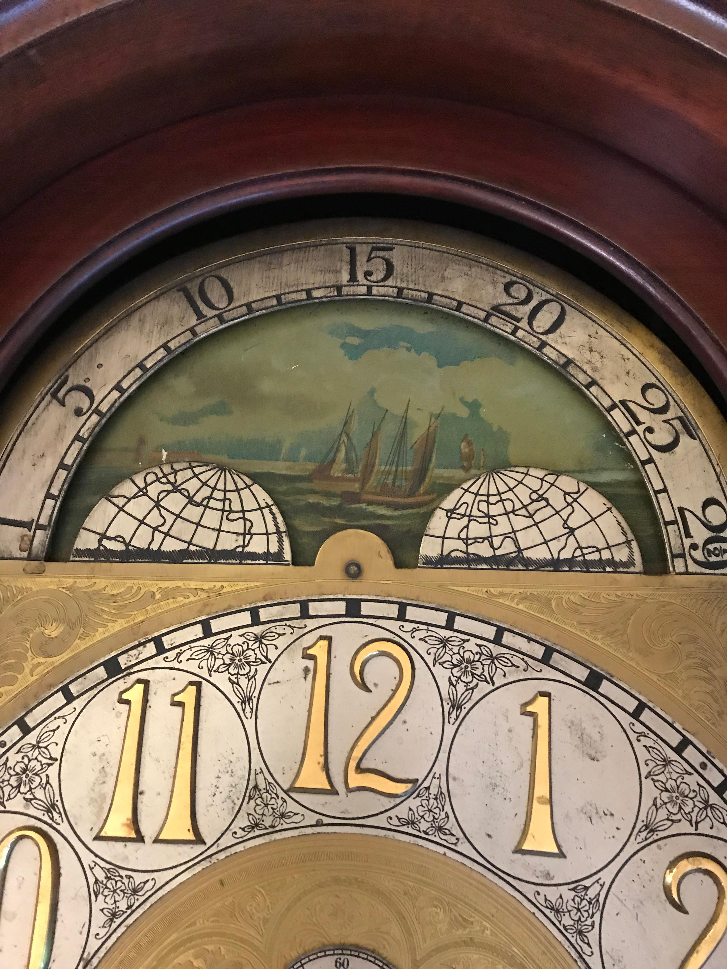 Mahogany Grandfather Clock Retailed by Tiffany & Co. Moon Phase, circa 1900-1910 For Sale 4