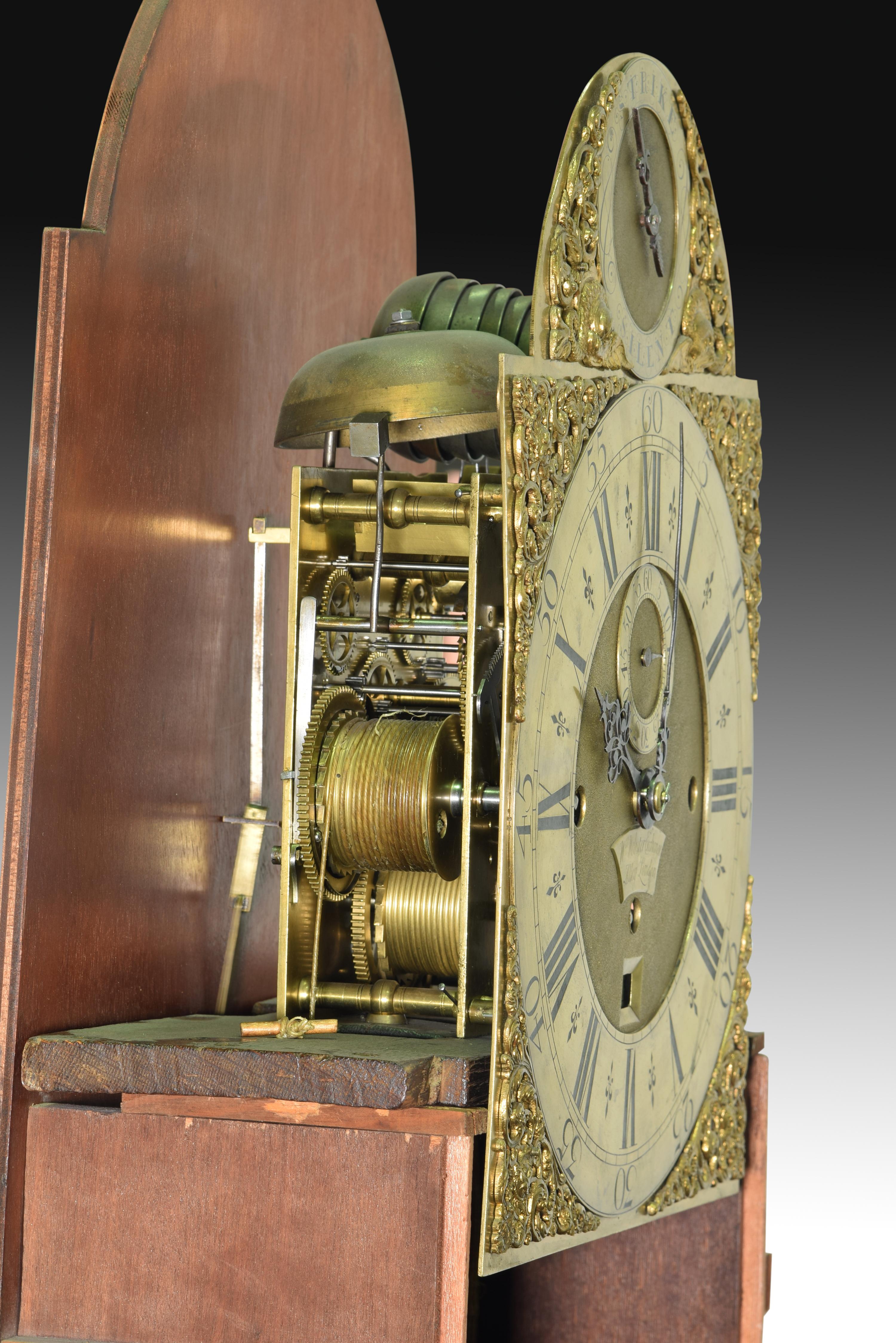 English Mahogany Grandfather clock, William Webster, London, England, 1711-1770.