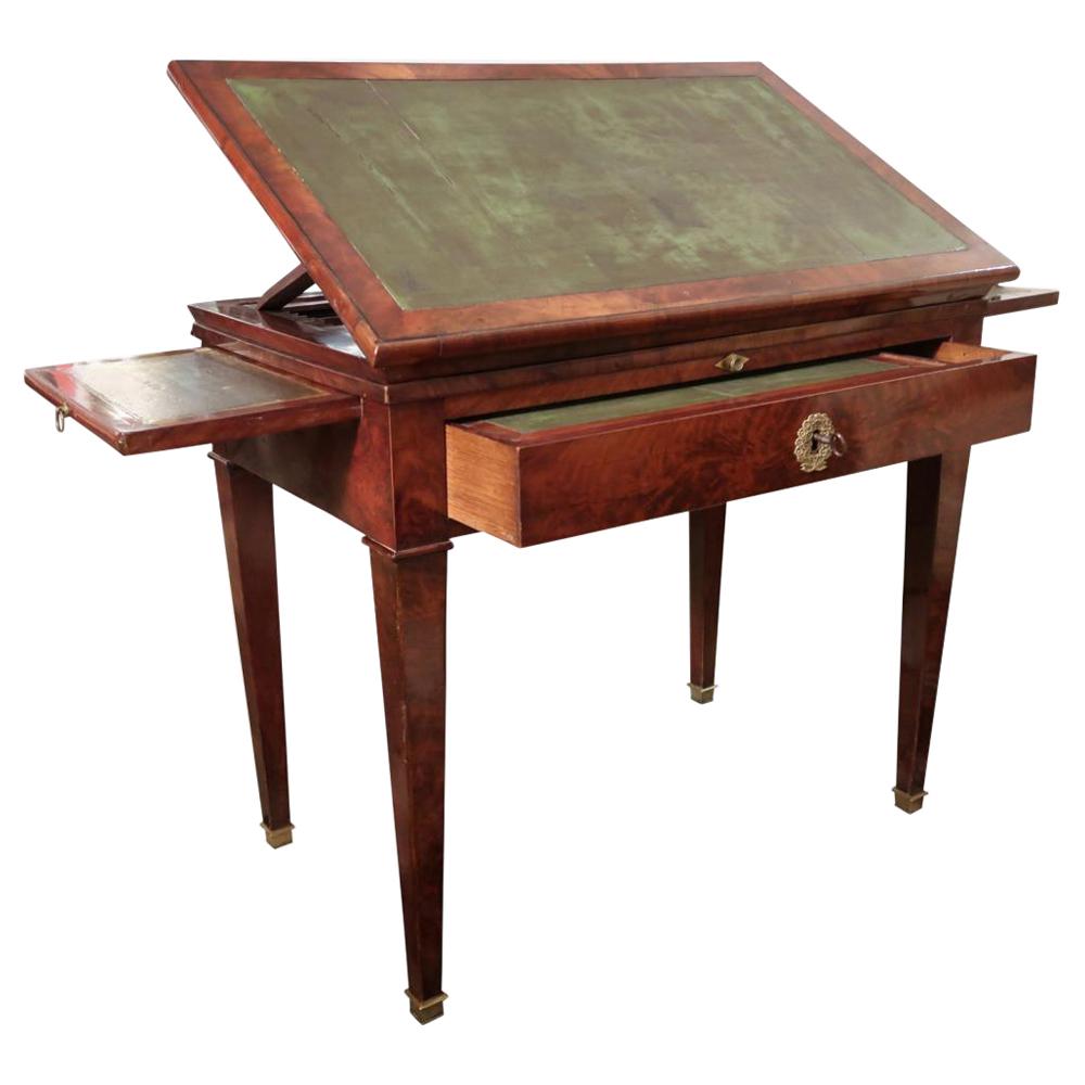 Mahogany & Green Leather Neoclassical French Work Table, 19th Century For Sale