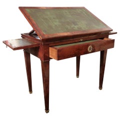 Mahogany & Green Leather Neoclassical French Work Table, 19th Century