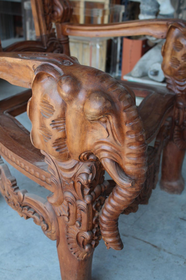 Mahogany HandCarved King's Chair with Elephant Motif For Sale at 1stDibs