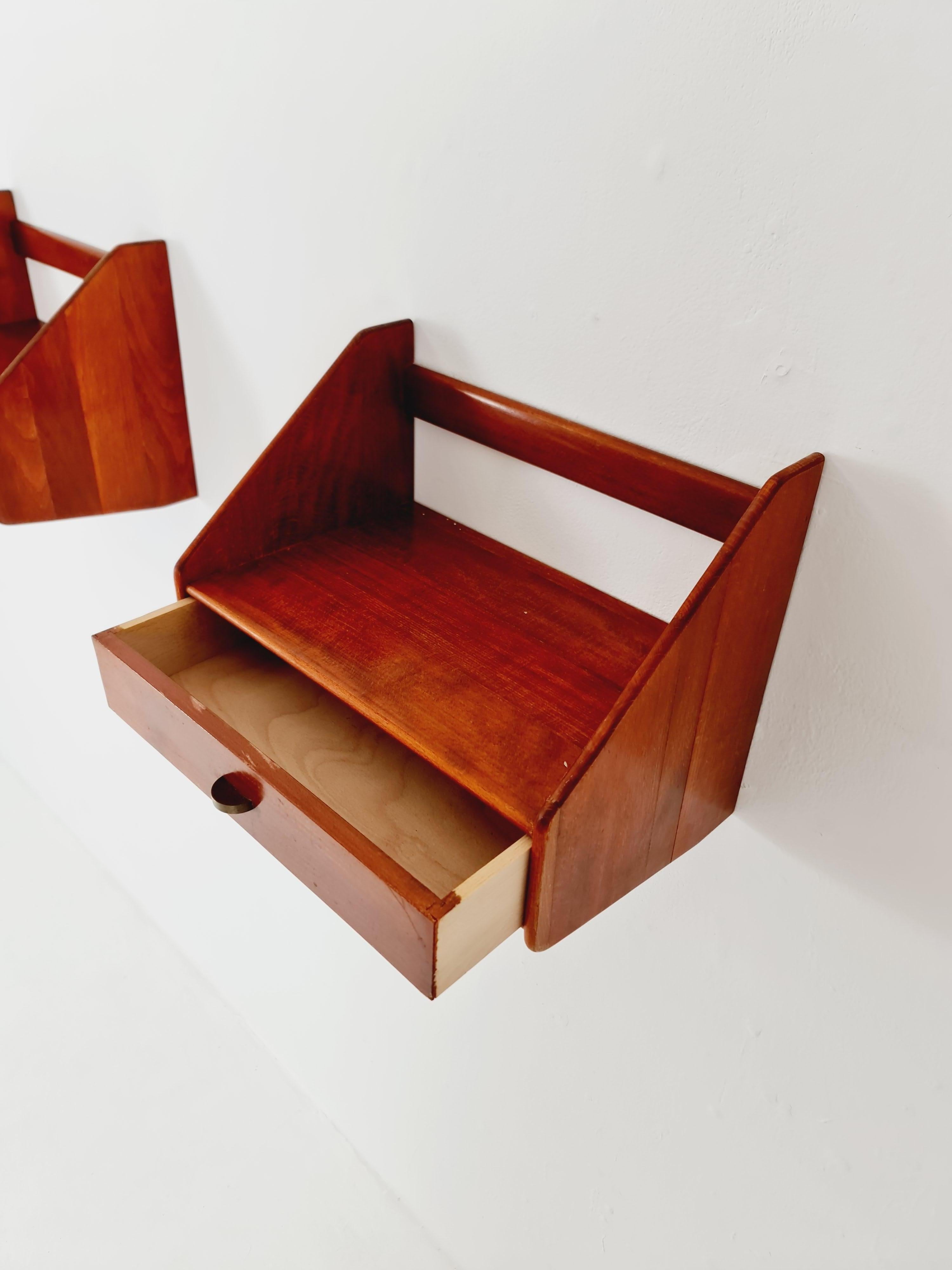 Mid-Century Modern Mahogany hanging telephone table/ shelf/ bedside table/ nightstand from the 60s For Sale