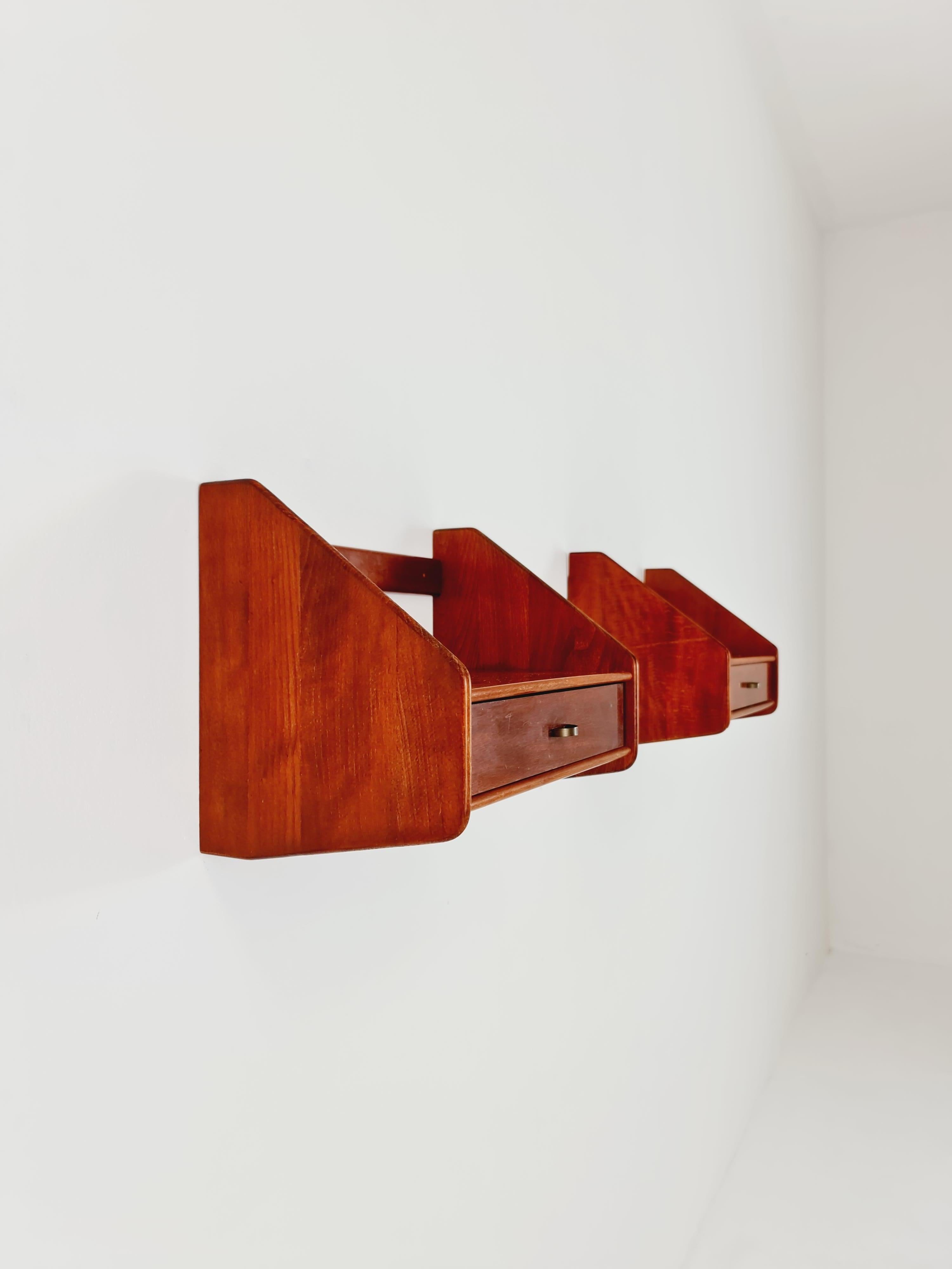 Mid-20th Century Mahogany hanging telephone table/ shelf/ bedside table/ nightstand from the 60s For Sale