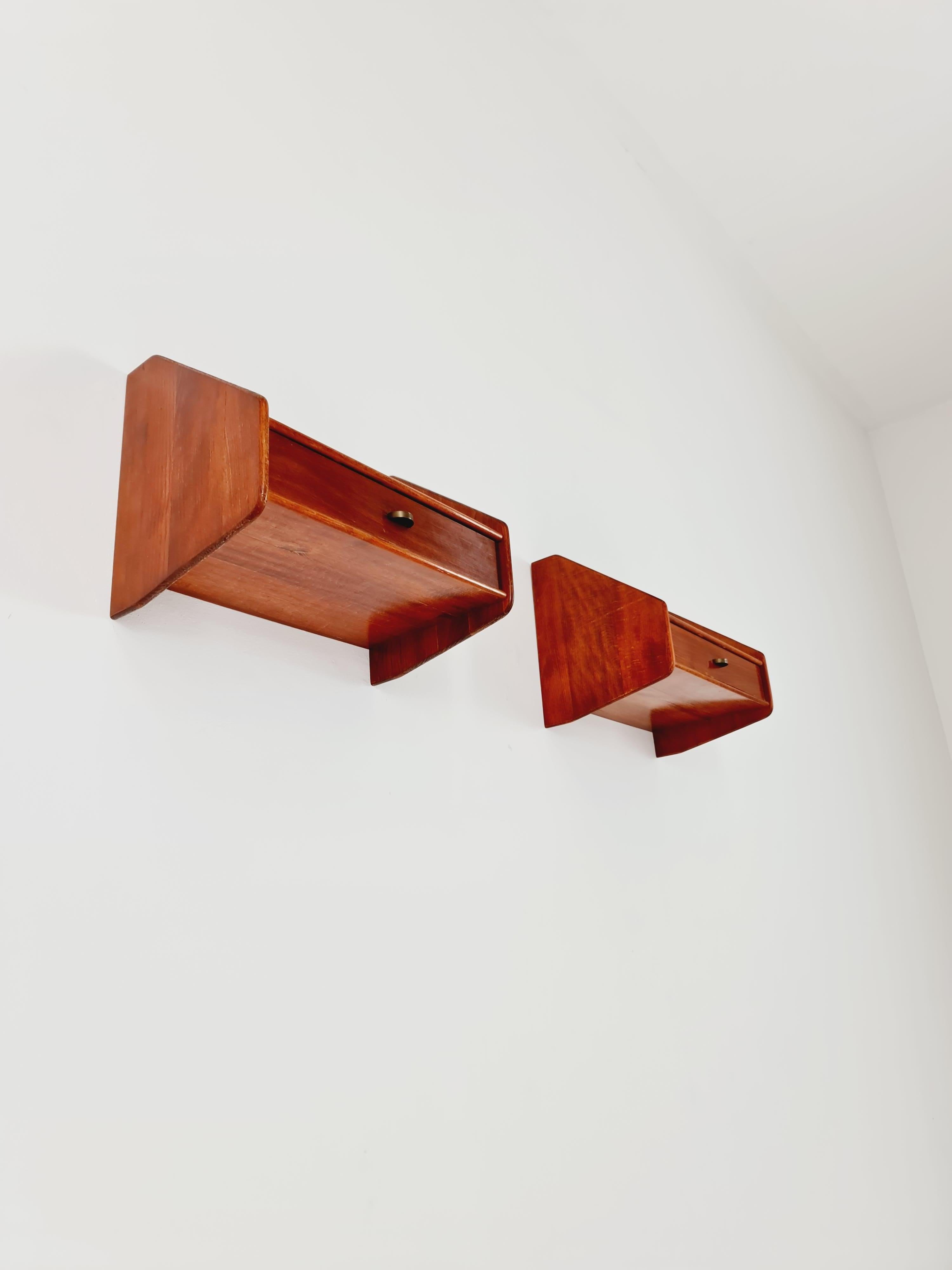 Mahogany hanging telephone table/ shelf/ bedside table/ nightstand from the 60s For Sale 1