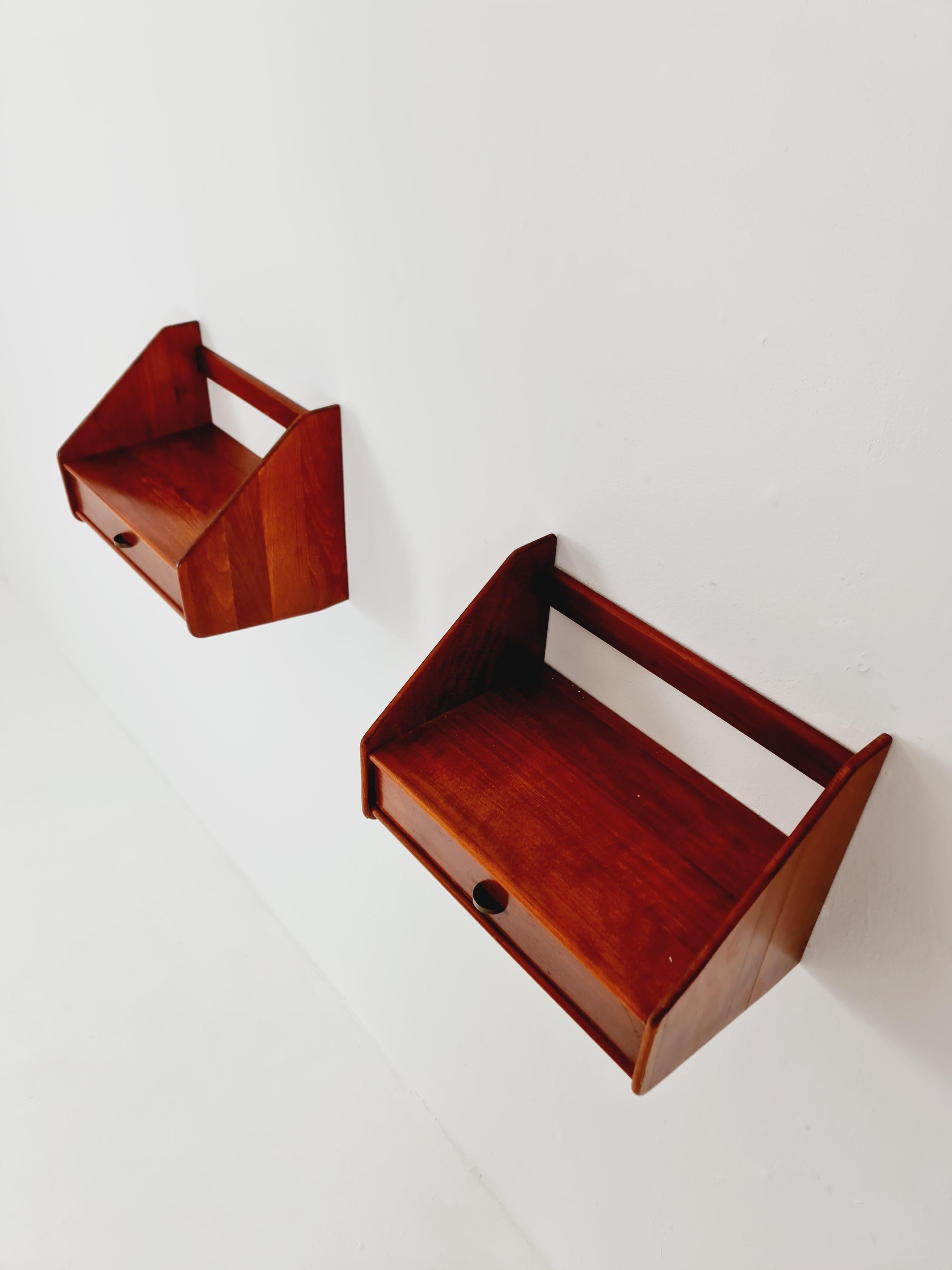 Mahogany hanging telephone table/ shelf/ bedside table/ nightstand from the 60s For Sale 2