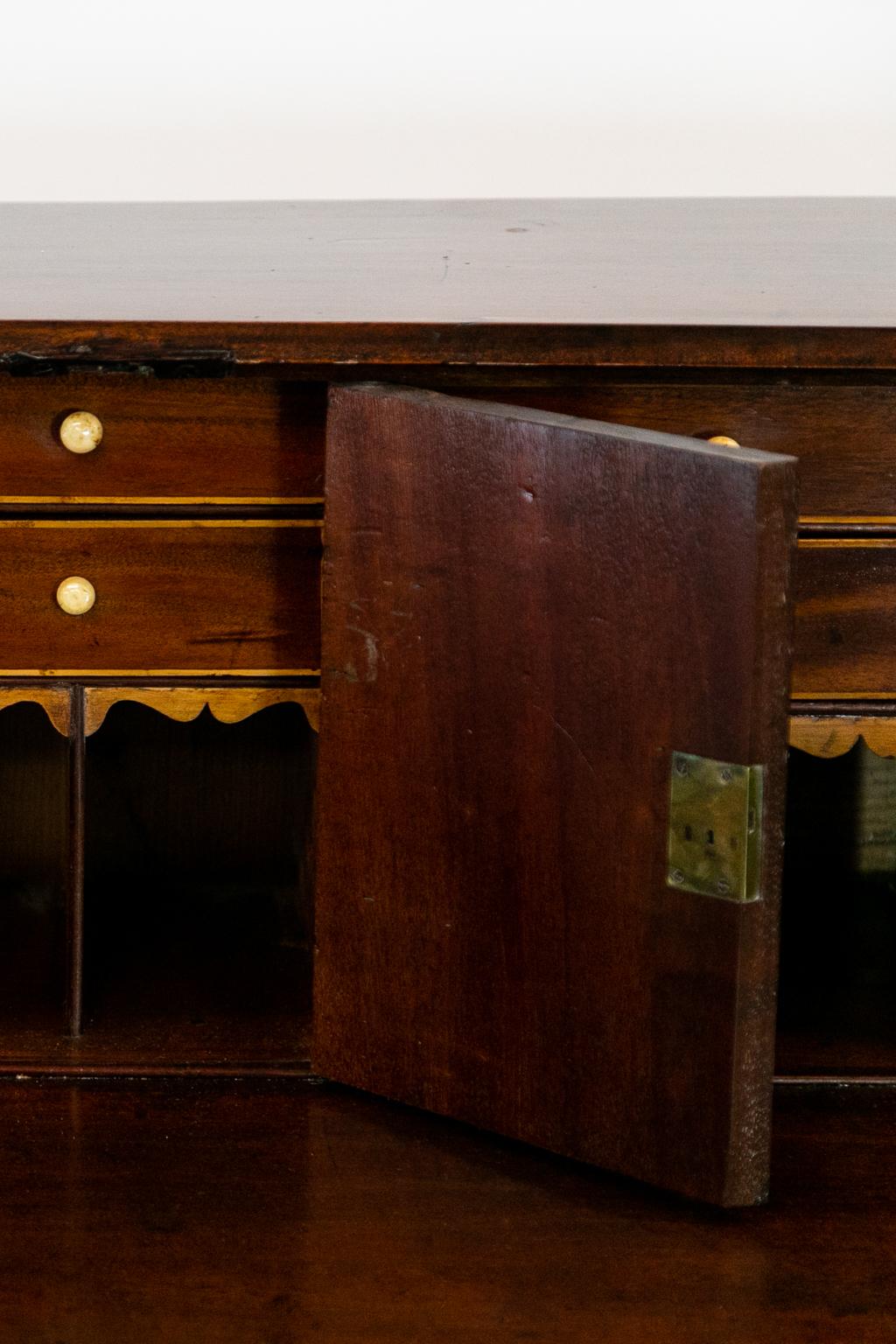 Brass Mahogany Hepplewhite Inlaid Slant Front Desk