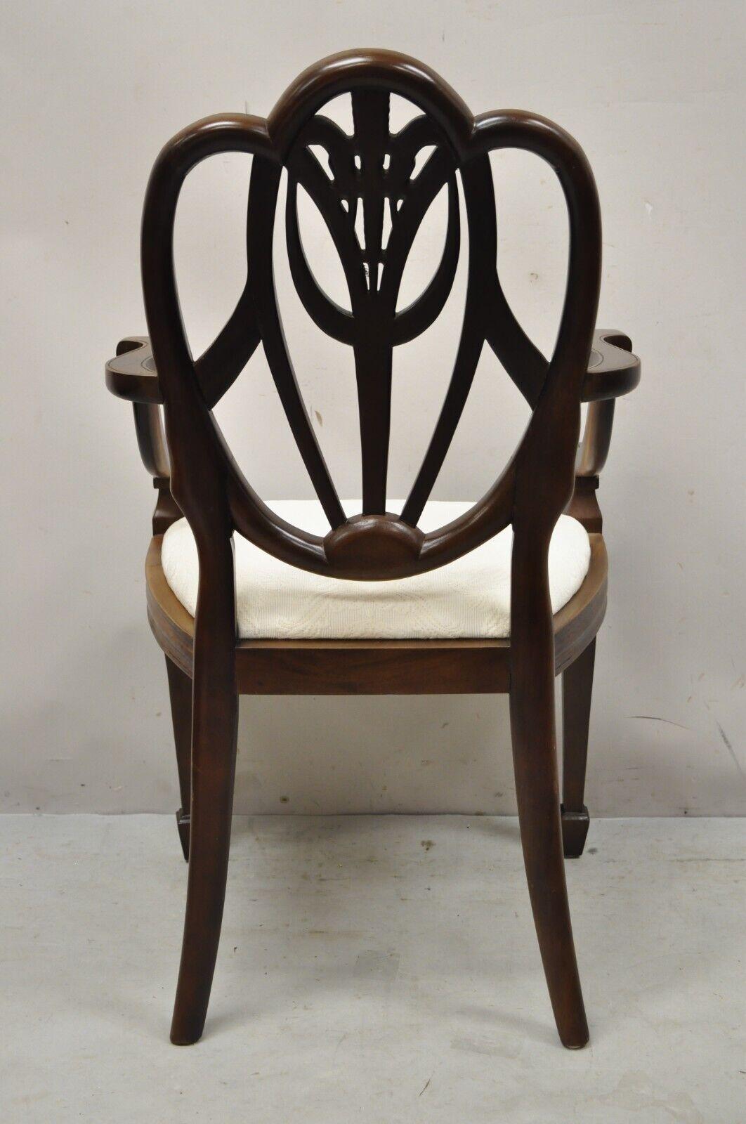 Mahogany Hepplewhite Style Prince of Wales Plume Carved Dining Arm Chair For Sale 5