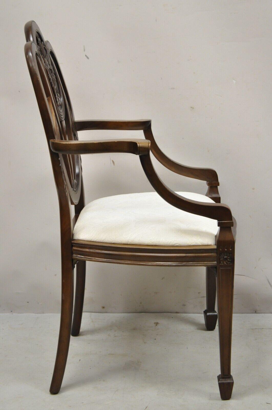 Mahogany Hepplewhite Style Prince of Wales Plume Carved Dining Arm Chair For Sale 2