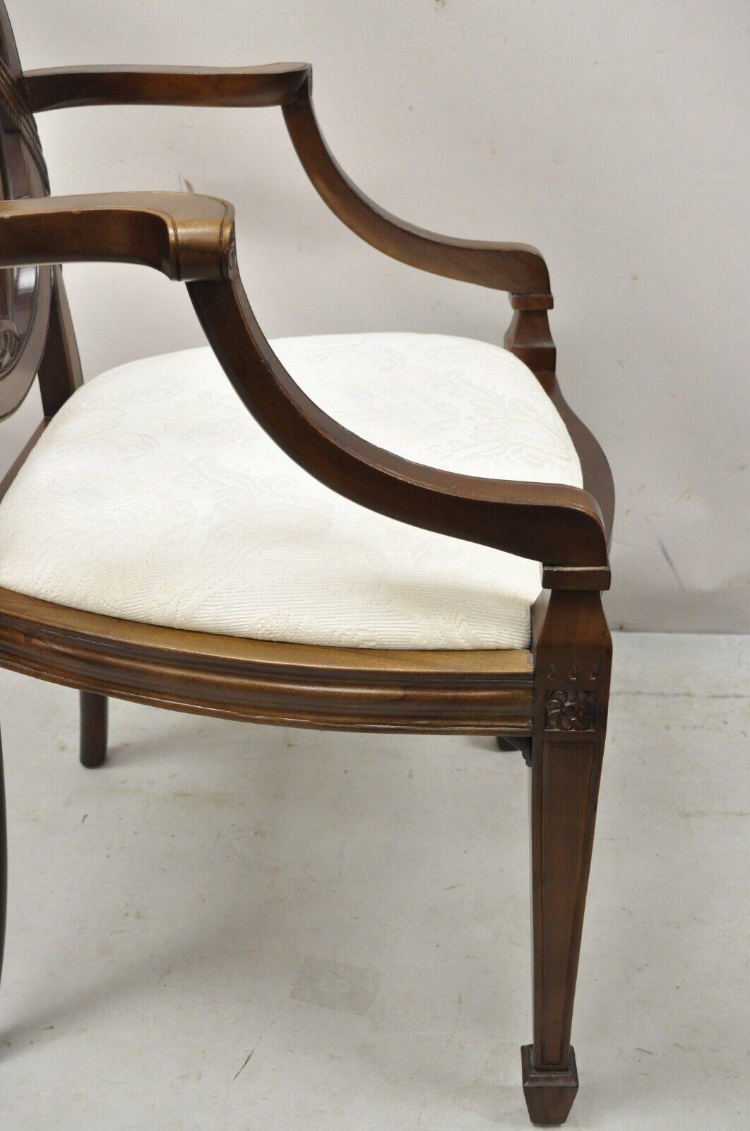 Mahogany Hepplewhite Style Prince of Wales Plume Carved Dining Arm Chair For Sale 3