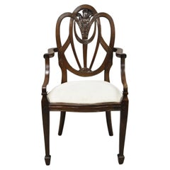 Vintage Mahogany Hepplewhite Style Prince of Wales Plume Carved Dining Arm Chair