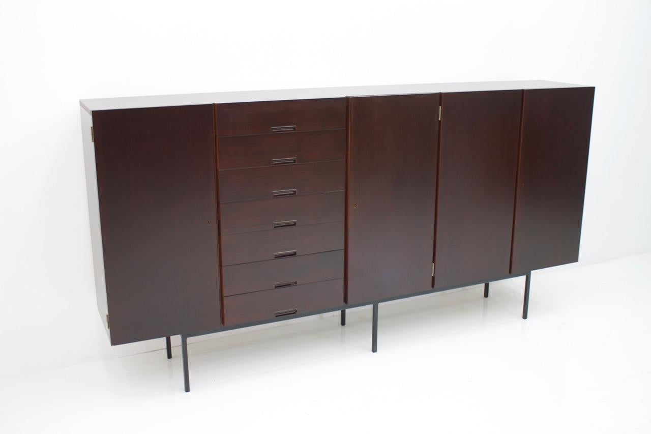 European Mahogany Highboard with Metal Legs, 1960s For Sale