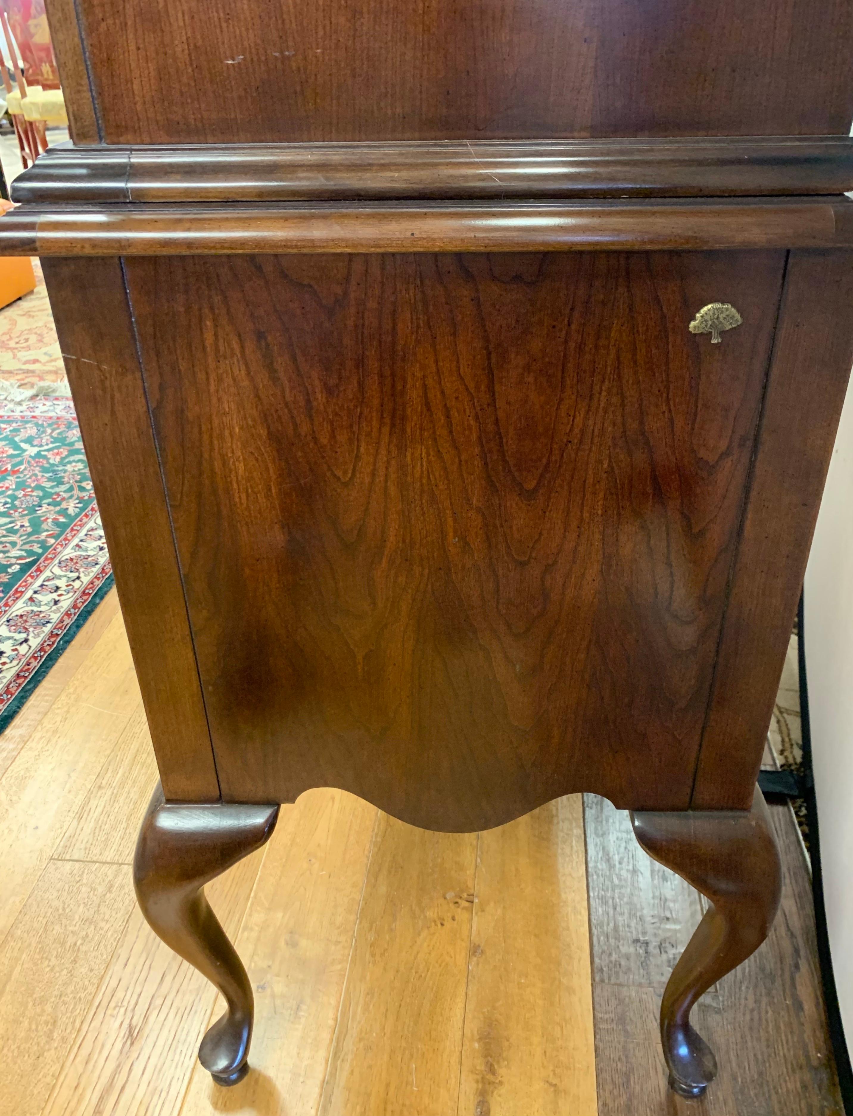 Late 20th Century Mahogany Highboy Dresser Chest of Drawers Gentelmen's Wardrobe