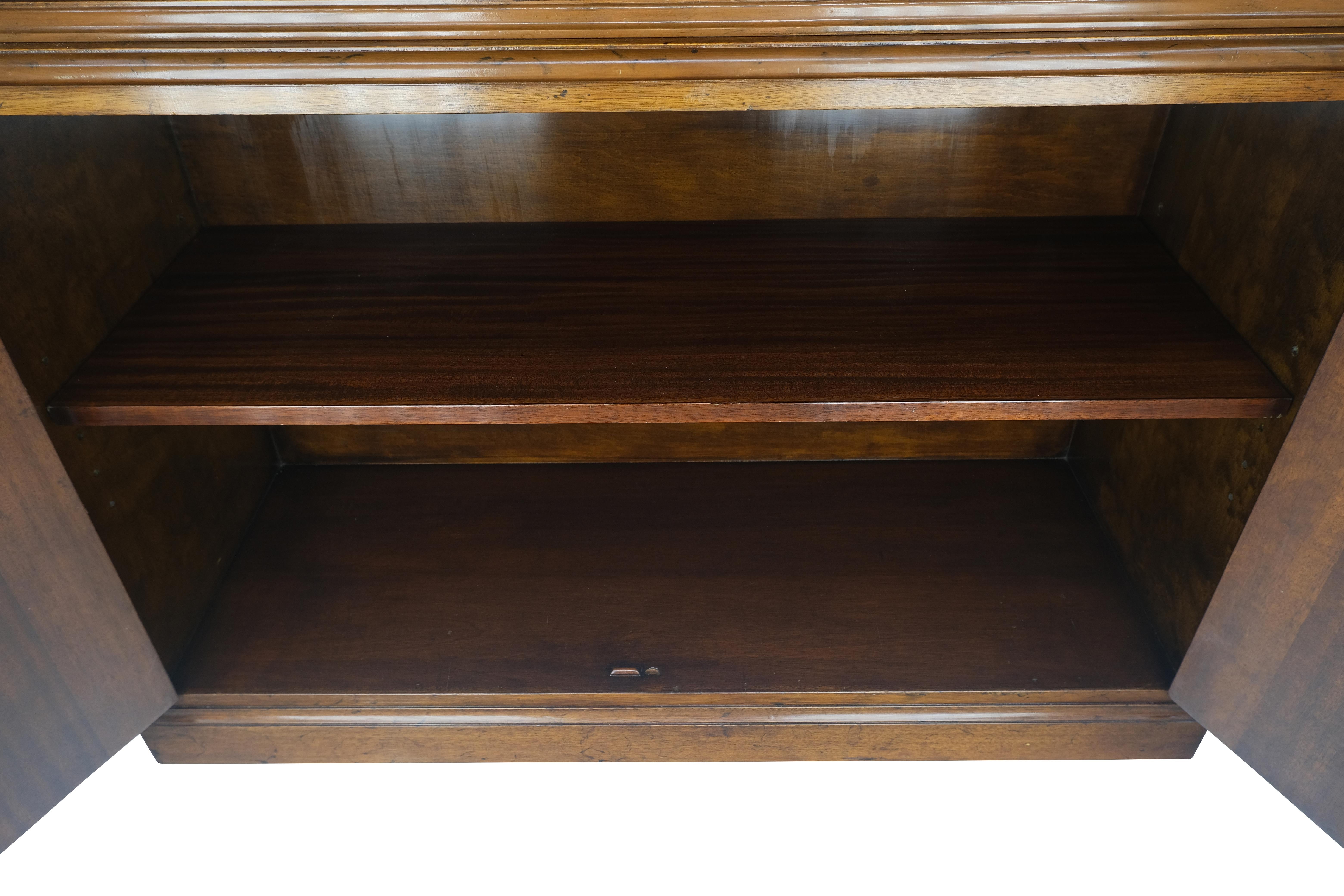 20th Century Mahogany Individual Pain Glass Double Door Bookcase Bottom Credenza Cabinet MINT For Sale