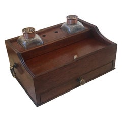 Antique Mahogany Ink Stand Desk Organizer