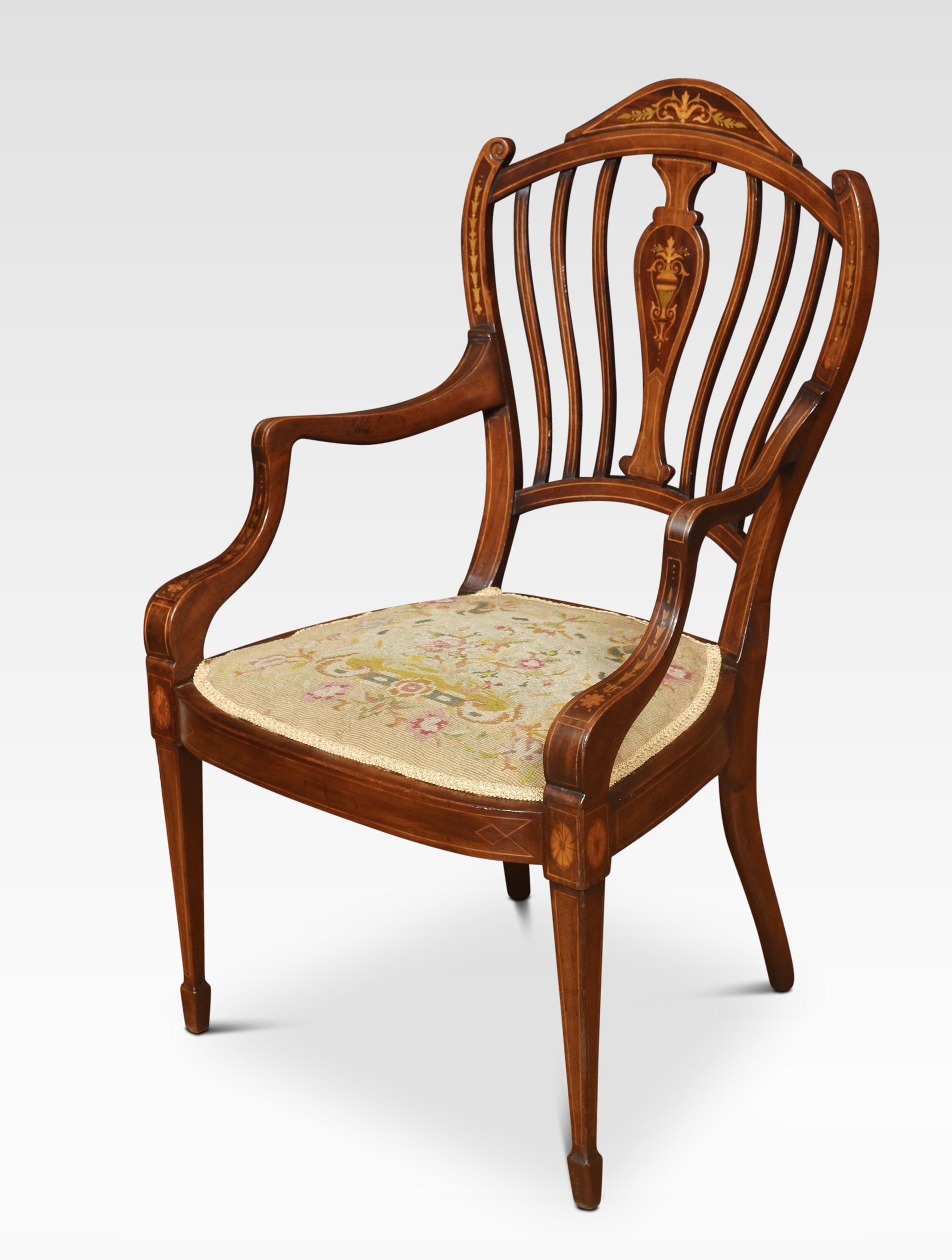 British Mahogany inlaid armchair For Sale