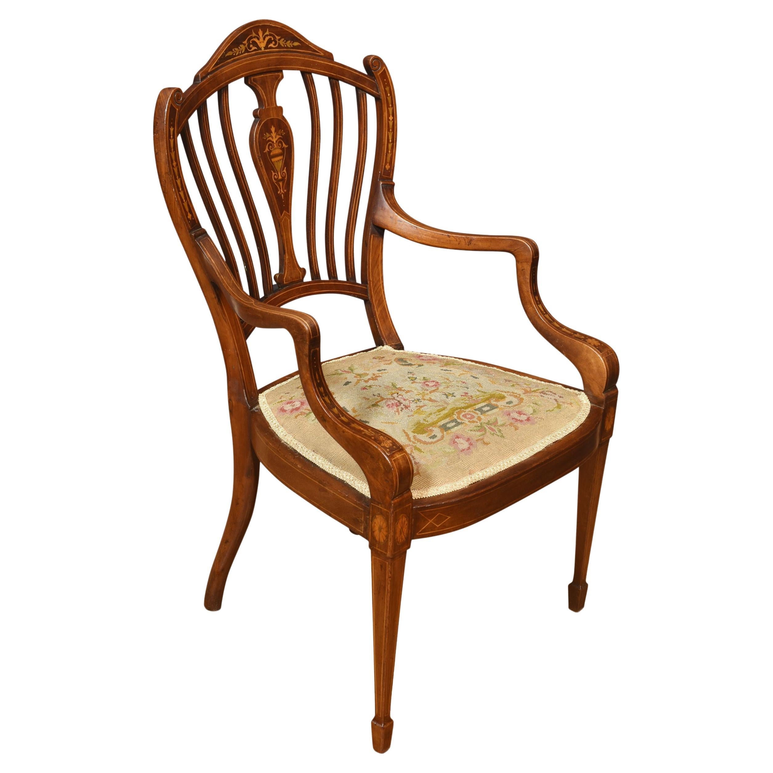 Mahogany inlaid armchair For Sale