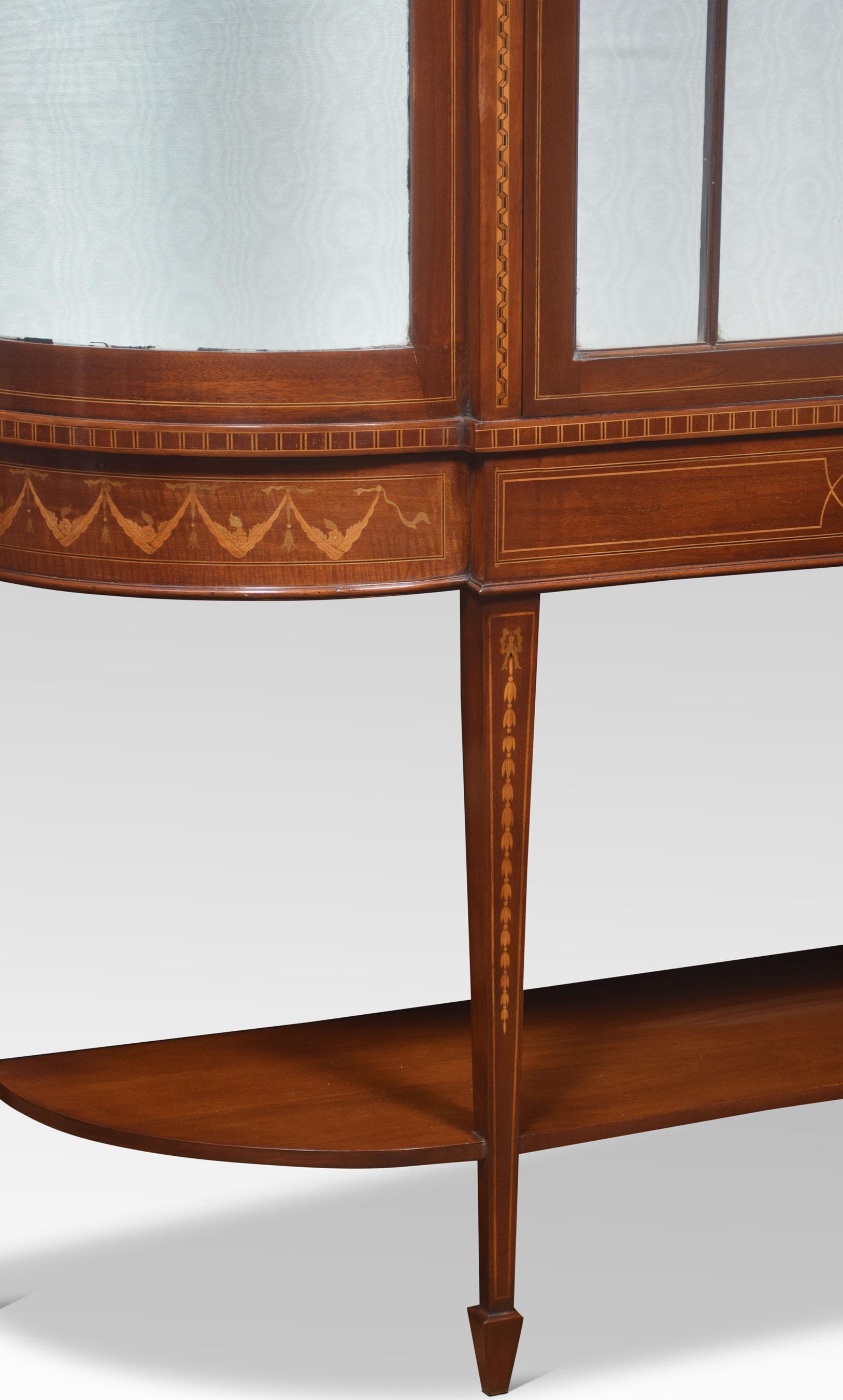 20th Century Mahogany Inlaid Bow Fronted Display Cabinet